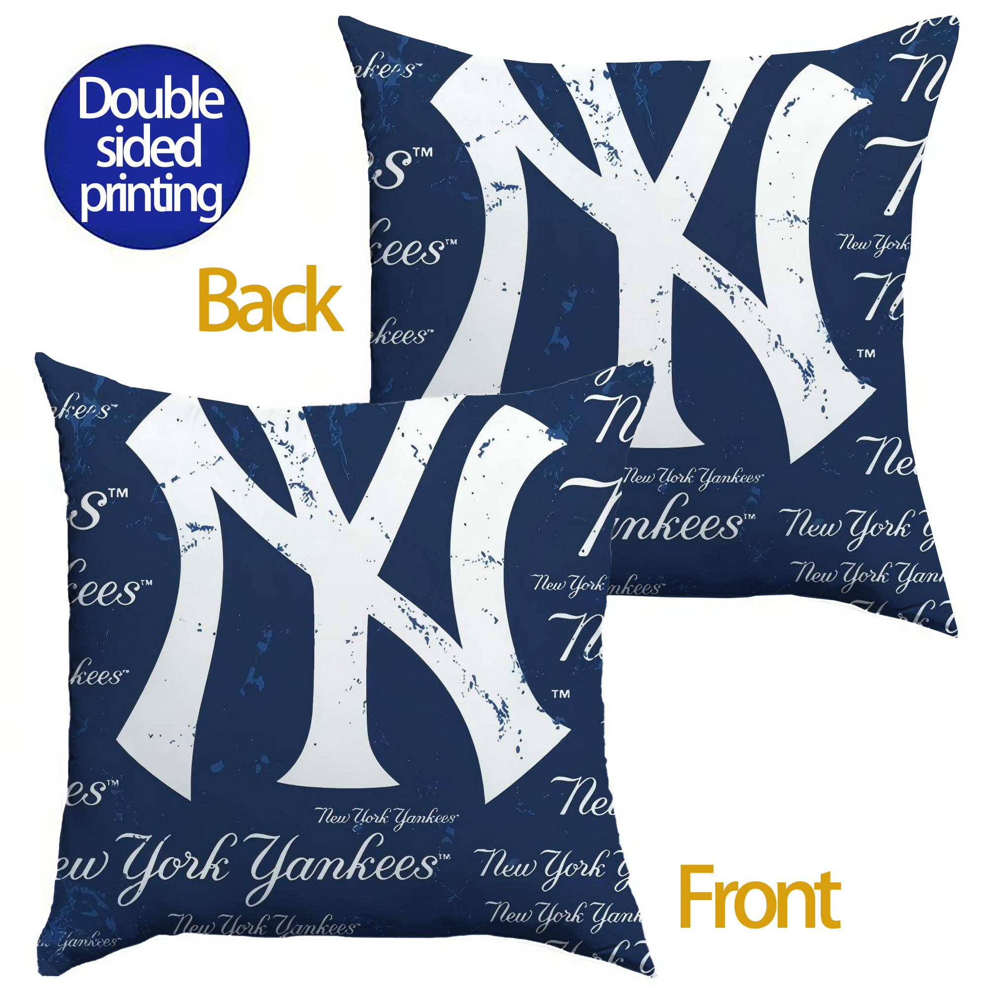New York Yankees 117 Soft Polyester Pillow Cover With Insert – Double-Sided Design, Invisible Zipper, Durable & Breathable – Easy Care Cushion Set