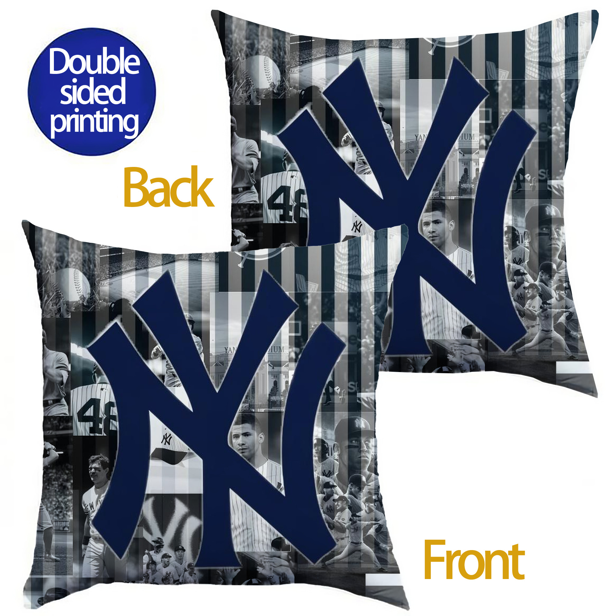 New York Yankees 135 Soft Polyester Pillow Cover With Insert – Double-Sided Design, Invisible Zipper, Durable & Breathable – Easy Care Cushion Set