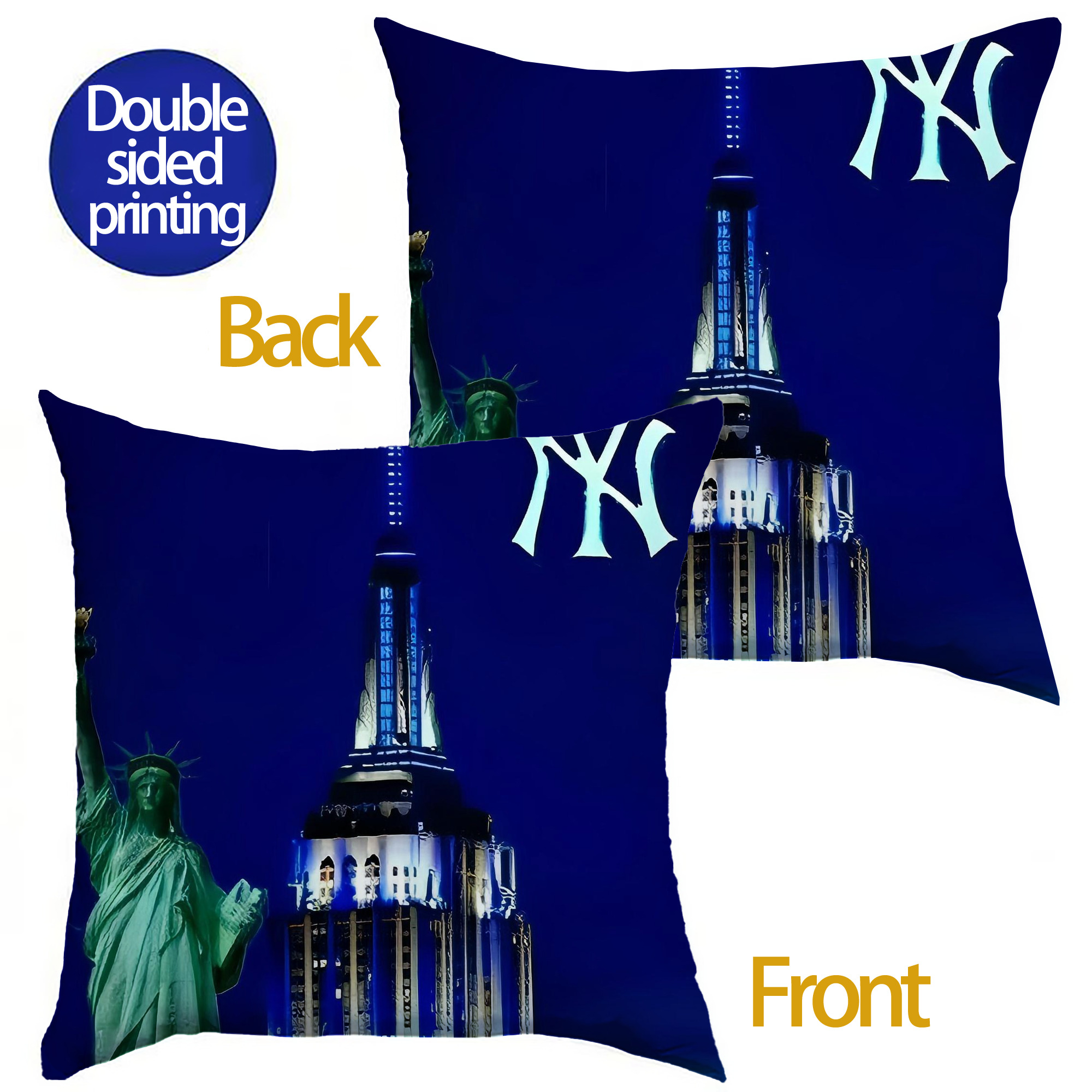 New York Yankees 175 Soft Polyester Pillow Cover With Insert – Double-Sided Design, Invisible Zipper, Durable & Breathable – Easy Care Cushion Set