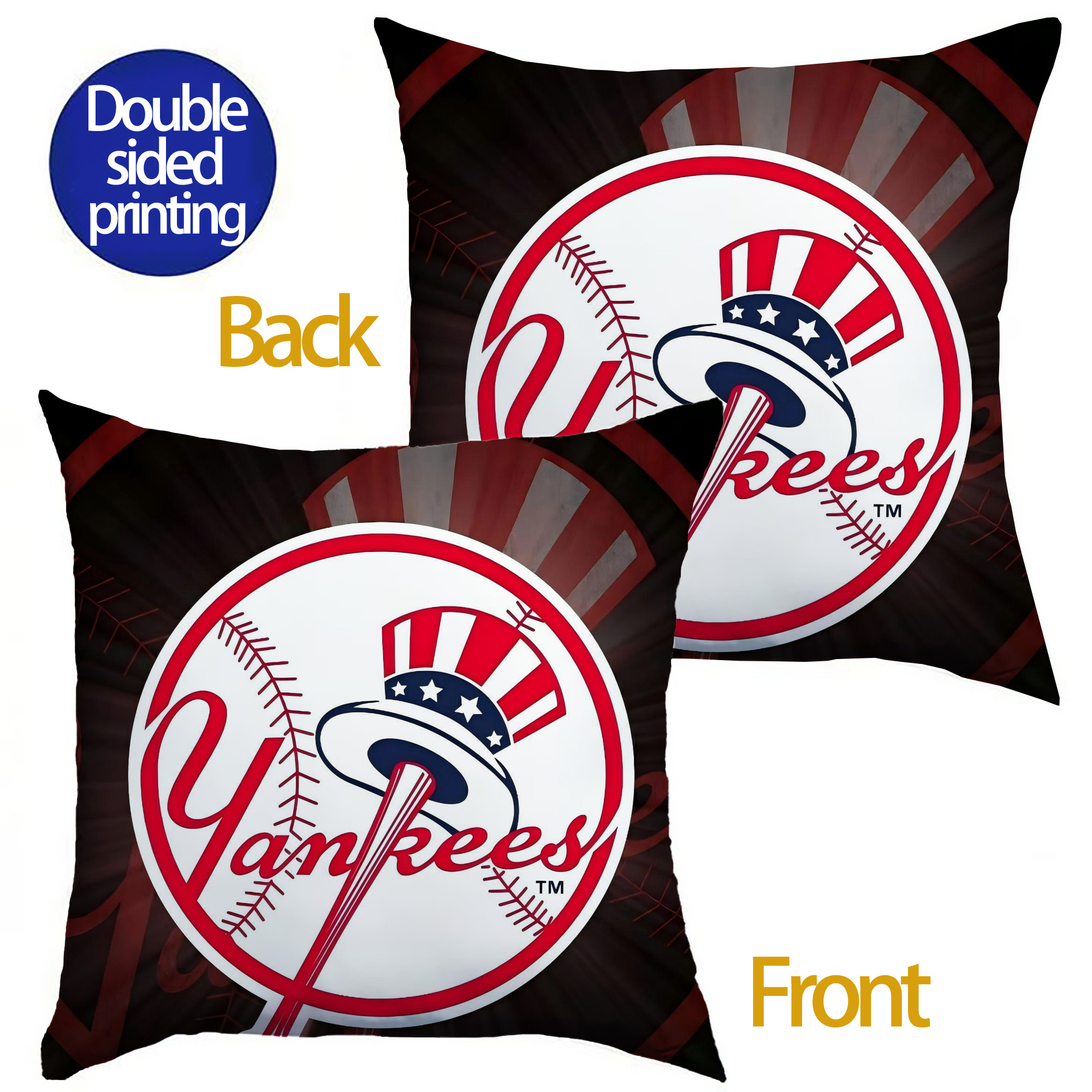New York Yankees 124 Soft Polyester Pillow Cover With Insert – Double-Sided Design, Invisible Zipper, Durable & Breathable – Easy Care Cushion Set
