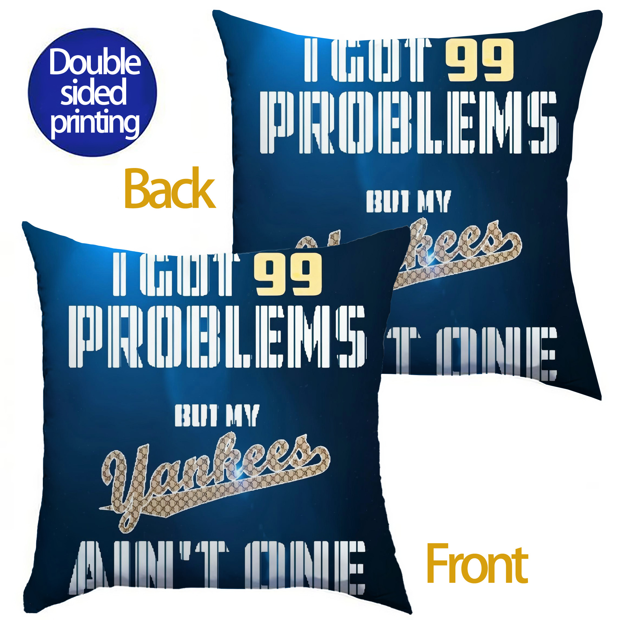 New York Yankees 140 Soft Polyester Pillow Cover With Insert – Double-Sided Design, Invisible Zipper, Durable & Breathable – Easy Care Cushion Set