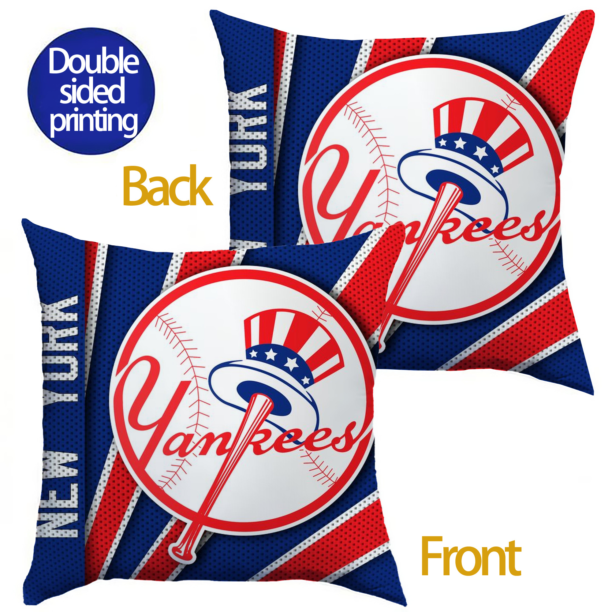 New York Yankees 182 Soft Polyester Pillow Cover With Insert – Double-Sided Design, Invisible Zipper, Durable & Breathable – Easy Care Cushion Set