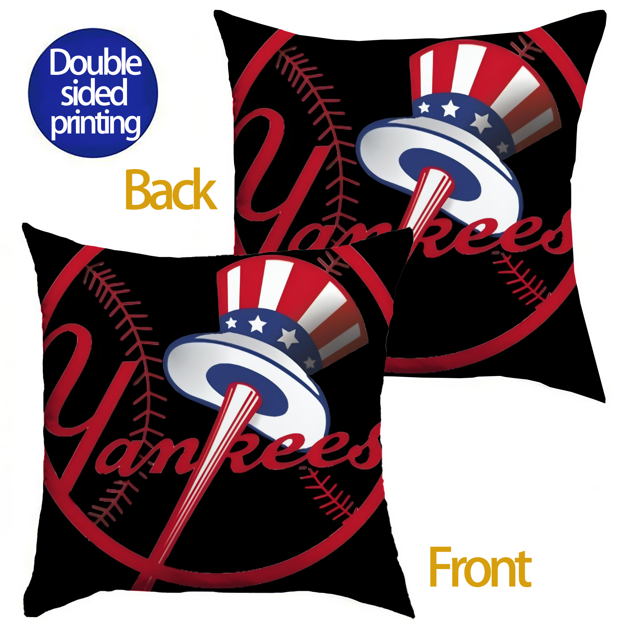 New York Yankees 188 Soft Polyester Pillow Cover With Insert – Double-Sided Design, Invisible Zipper, Durable & Breathable – Easy Care Cushion Set