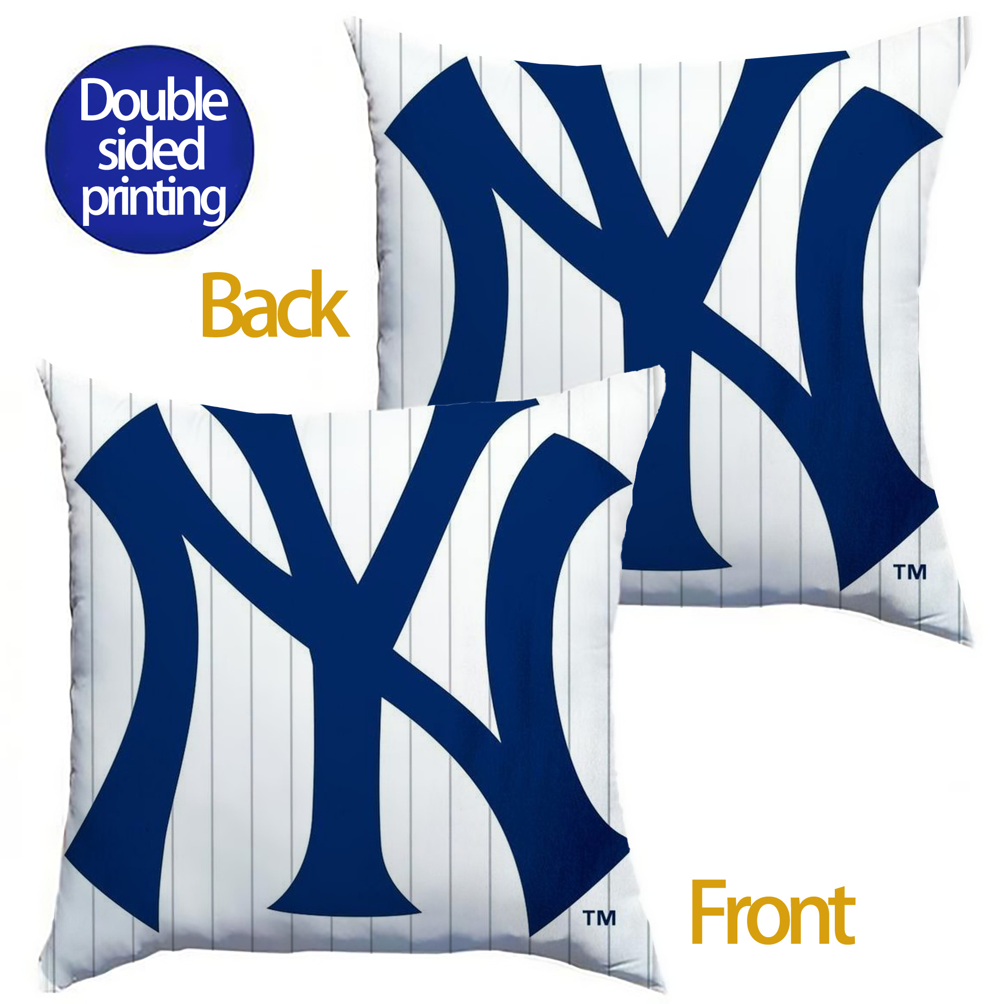 New York Yankees 130 Soft Polyester Pillow Cover With Insert – Double-Sided Design, Invisible Zipper, Durable & Breathable – Easy Care Cushion Set