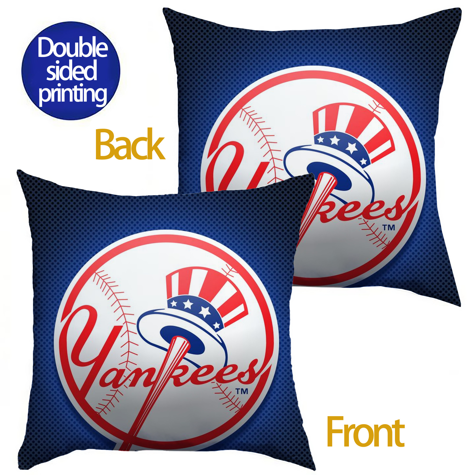 New York Yankees 193 Soft Polyester Pillow Cover With Insert – Double-Sided Design, Invisible Zipper, Durable & Breathable – Easy Care Cushion Set