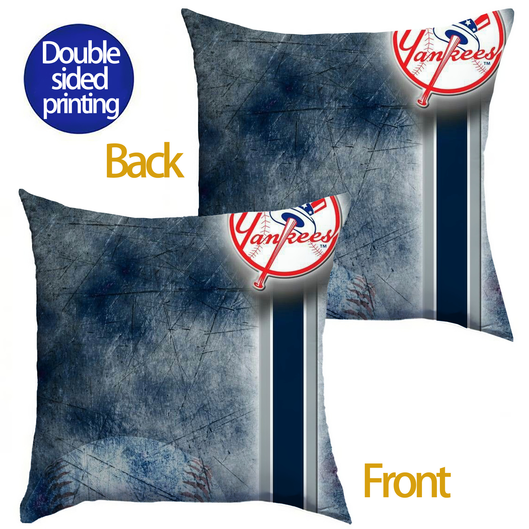 New York Yankees 150 Soft Polyester Pillow Cover With Insert – Double-Sided Design, Invisible Zipper, Durable & Breathable – Easy Care Cushion Set