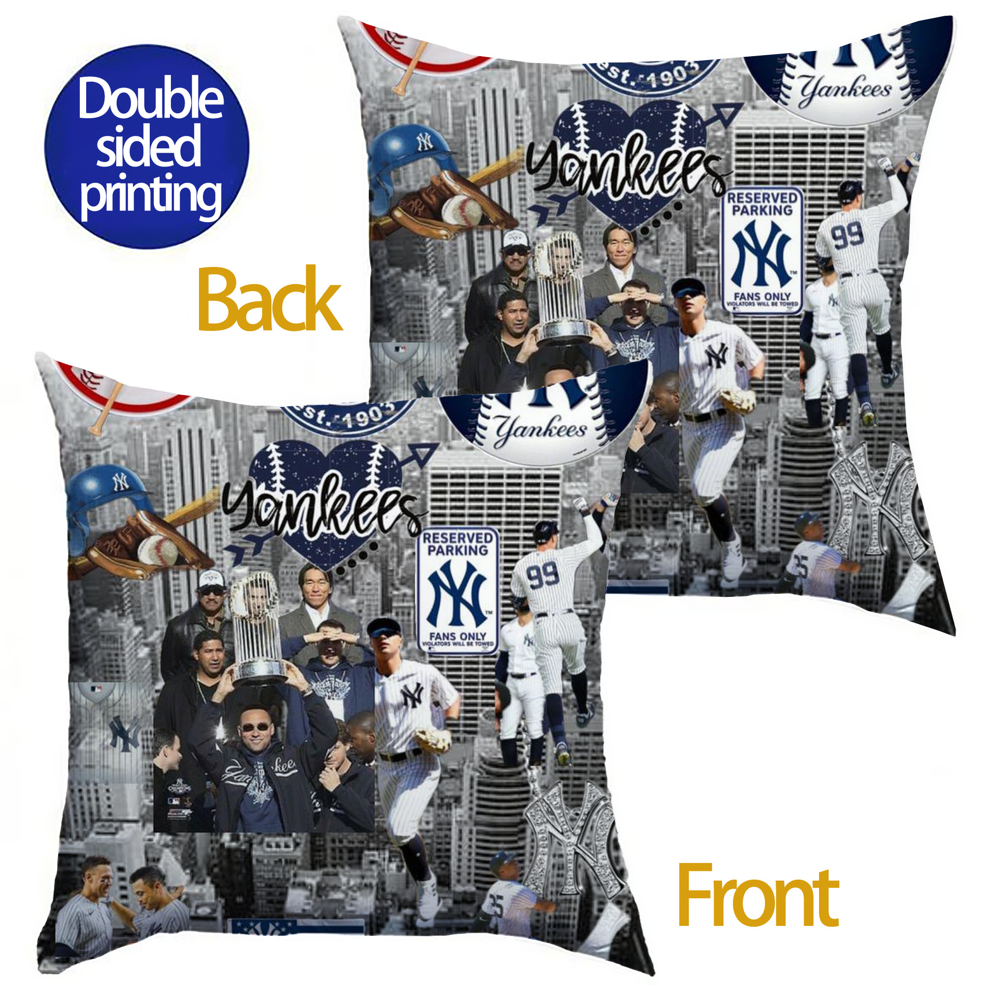 New York Yankees 199 Soft Polyester Pillow Cover With Insert – Double-Sided Design, Invisible Zipper, Durable & Breathable – Easy Care Cushion Set