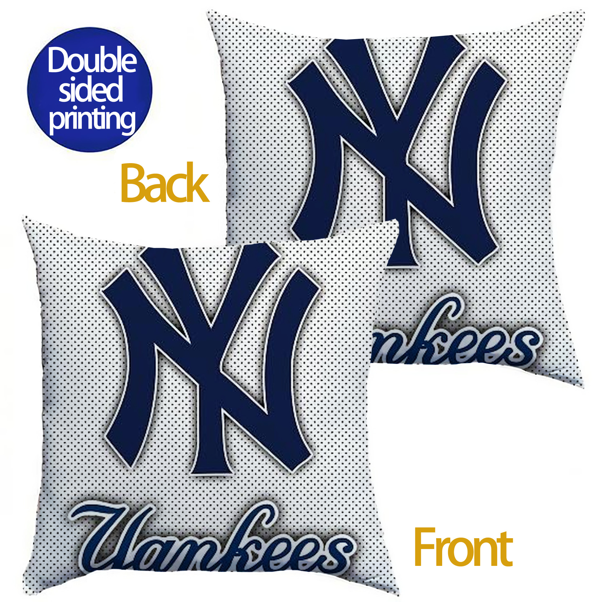 New York Yankees 192 Soft Polyester Pillow Cover With Insert – Double-Sided Design, Invisible Zipper, Durable & Breathable – Easy Care Cushion Set
