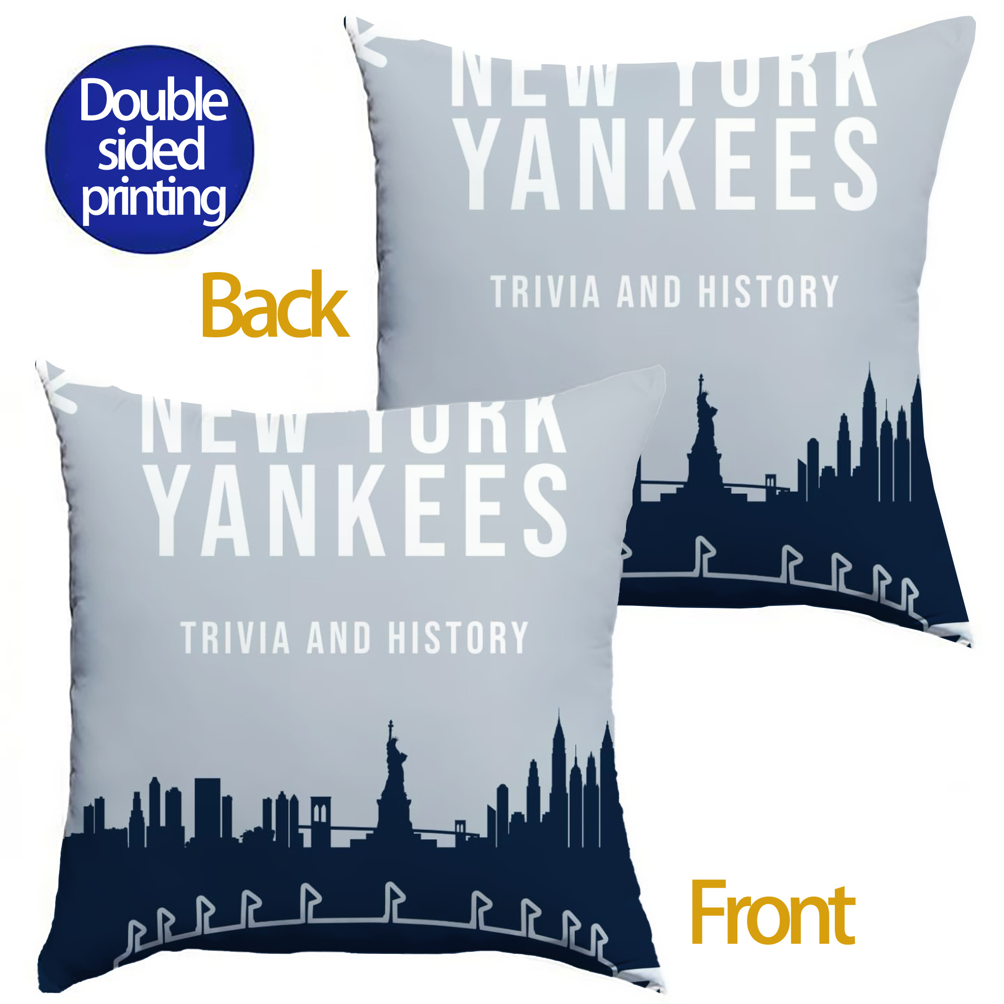 New York Yankees 141 Soft Polyester Pillow Cover With Insert – Double-Sided Design, Invisible Zipper, Durable & Breathable – Easy Care Cushion Set