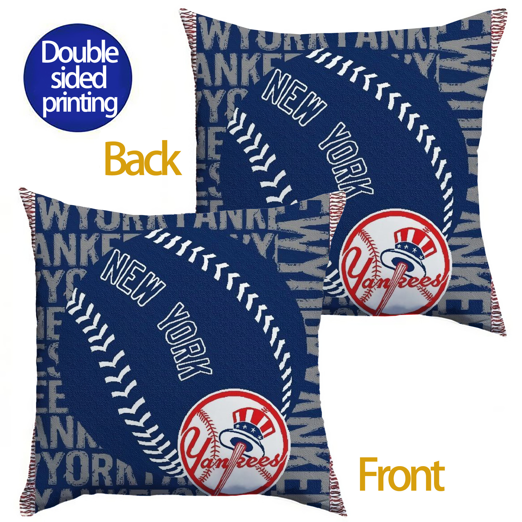 New York Yankees 198 Soft Polyester Pillow Cover With Insert – Double-Sided Design, Invisible Zipper, Durable & Breathable – Easy Care Cushion Set