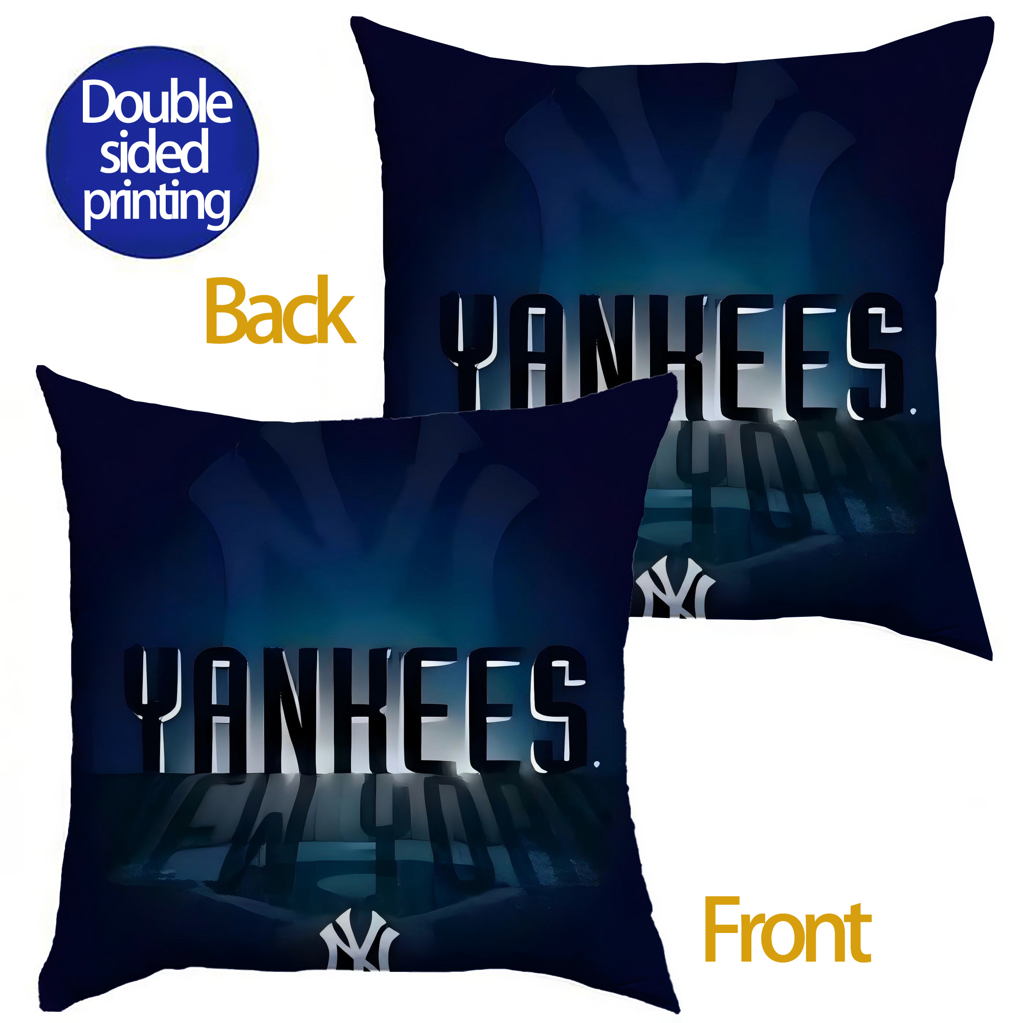New York Yankees 160 Soft Polyester Pillow Cover With Insert – Double-Sided Design, Invisible Zipper, Durable & Breathable – Easy Care Cushion Set