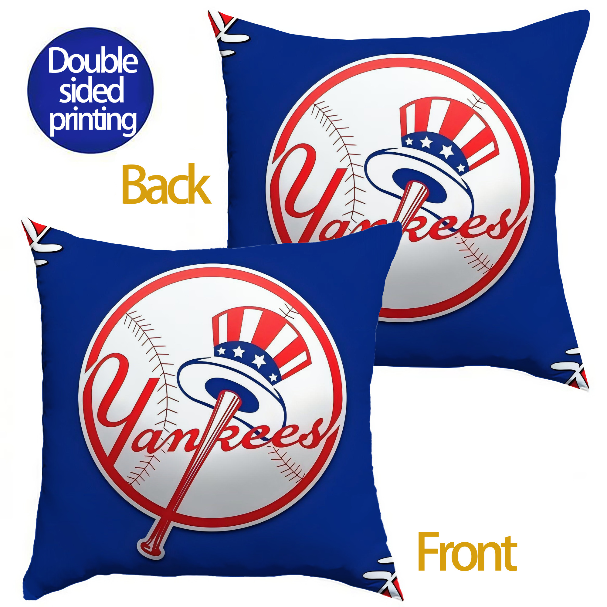New York Yankees 203 Soft Polyester Pillow Cover With Insert – Double-Sided Design, Invisible Zipper, Durable & Breathable – Easy Care Cushion Set