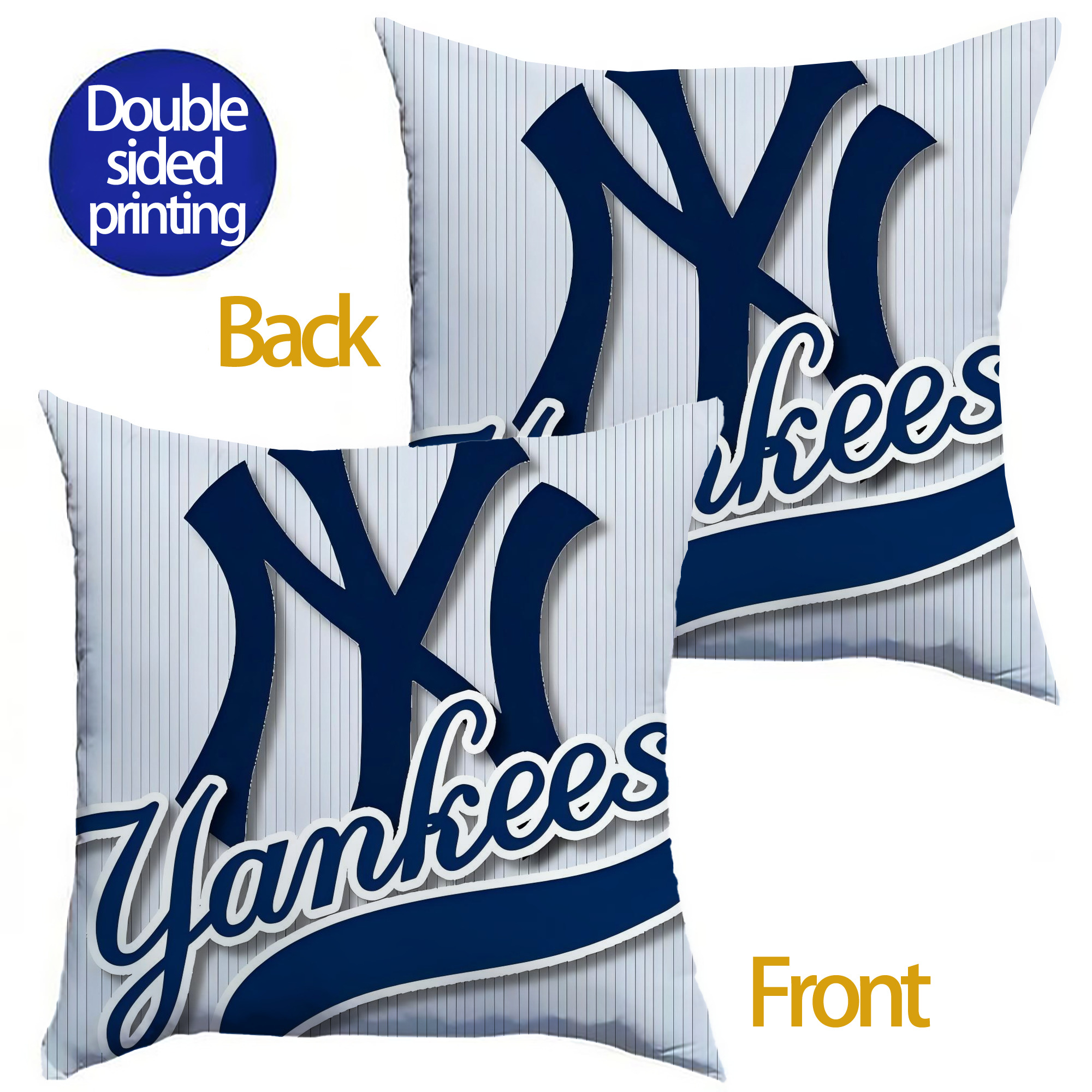 New York Yankees 151 Soft Polyester Pillow Cover With Insert – Double-Sided Design, Invisible Zipper, Durable & Breathable – Easy Care Cushion Set