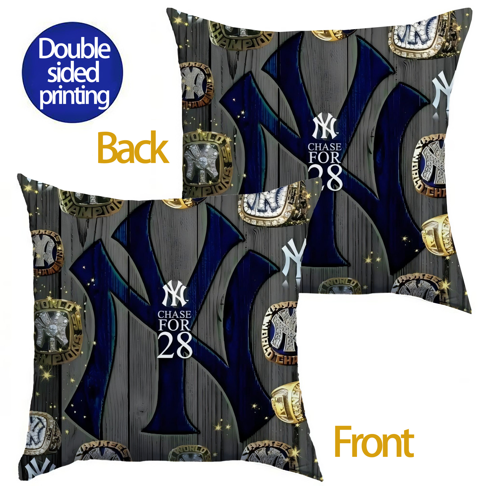 New York Yankees 209 Soft Polyester Pillow Cover With Insert – Double-Sided Design, Invisible Zipper, Durable & Breathable – Easy Care Cushion Set