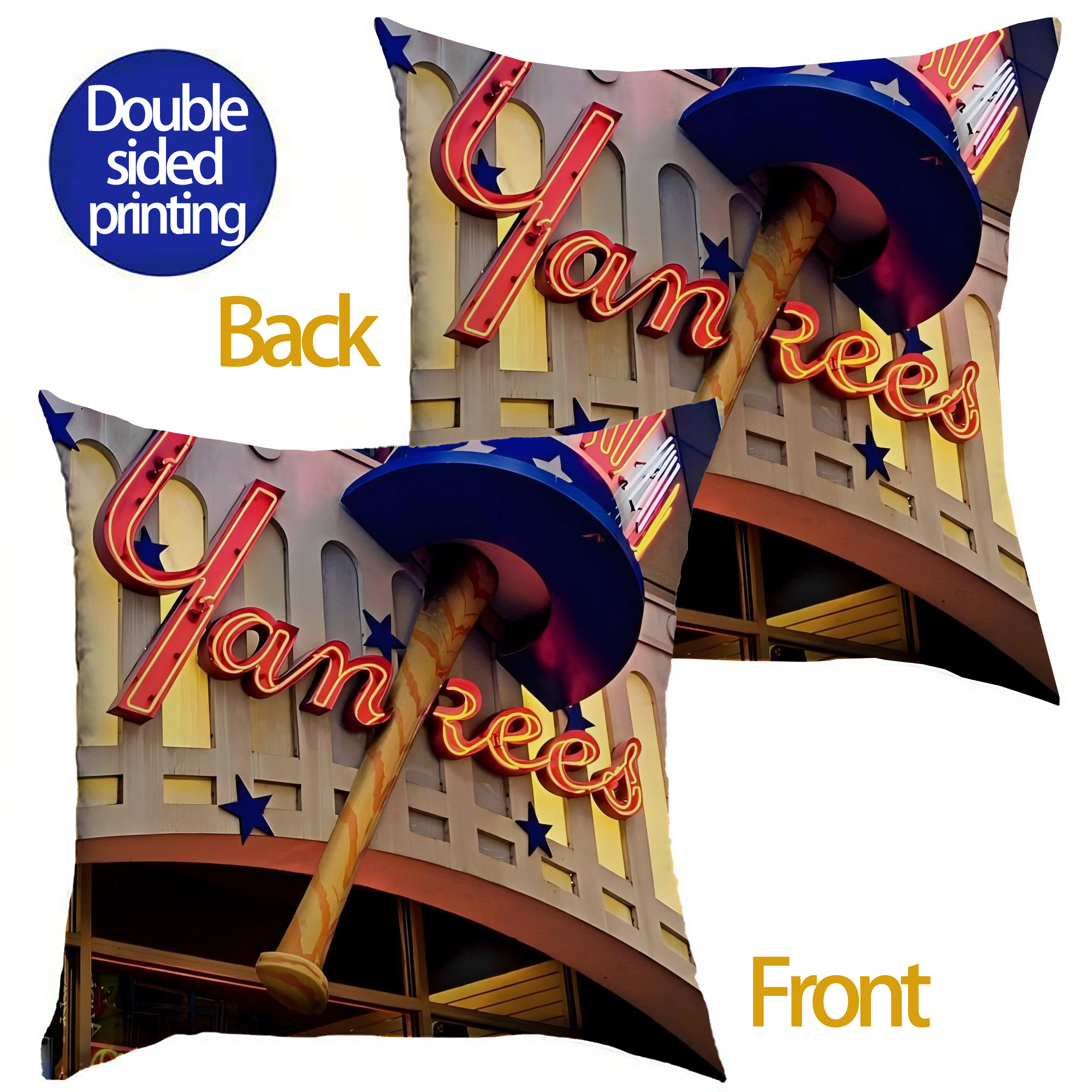 New York Yankees 178 Soft Polyester Pillow Cover With Insert – Double-Sided Design, Invisible Zipper, Durable & Breathable – Easy Care Cushion Set