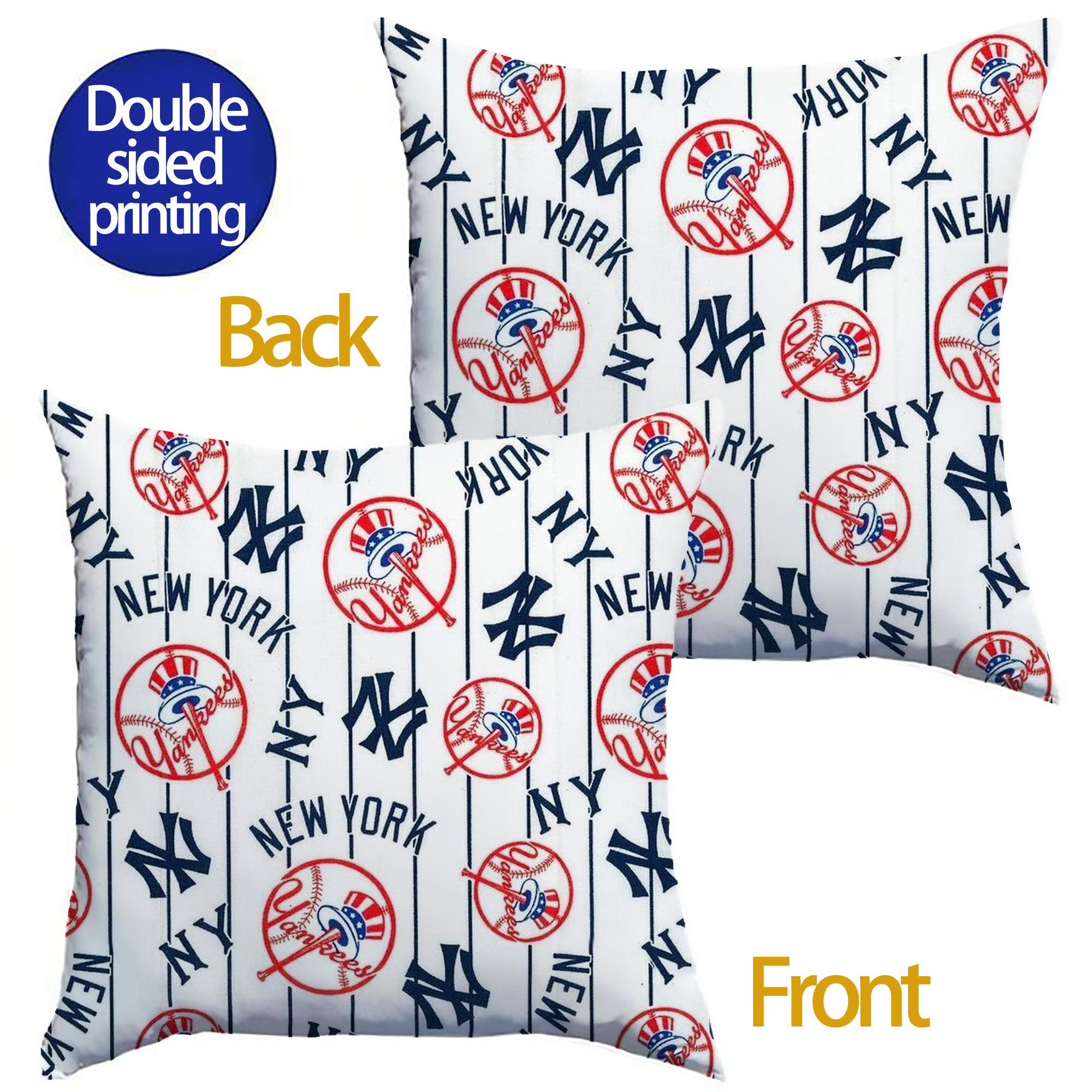 New York Yankees 219 Soft Polyester Pillow Cover With Insert – Double-Sided Design, Invisible Zipper, Durable & Breathable – Easy Care Cushion Set