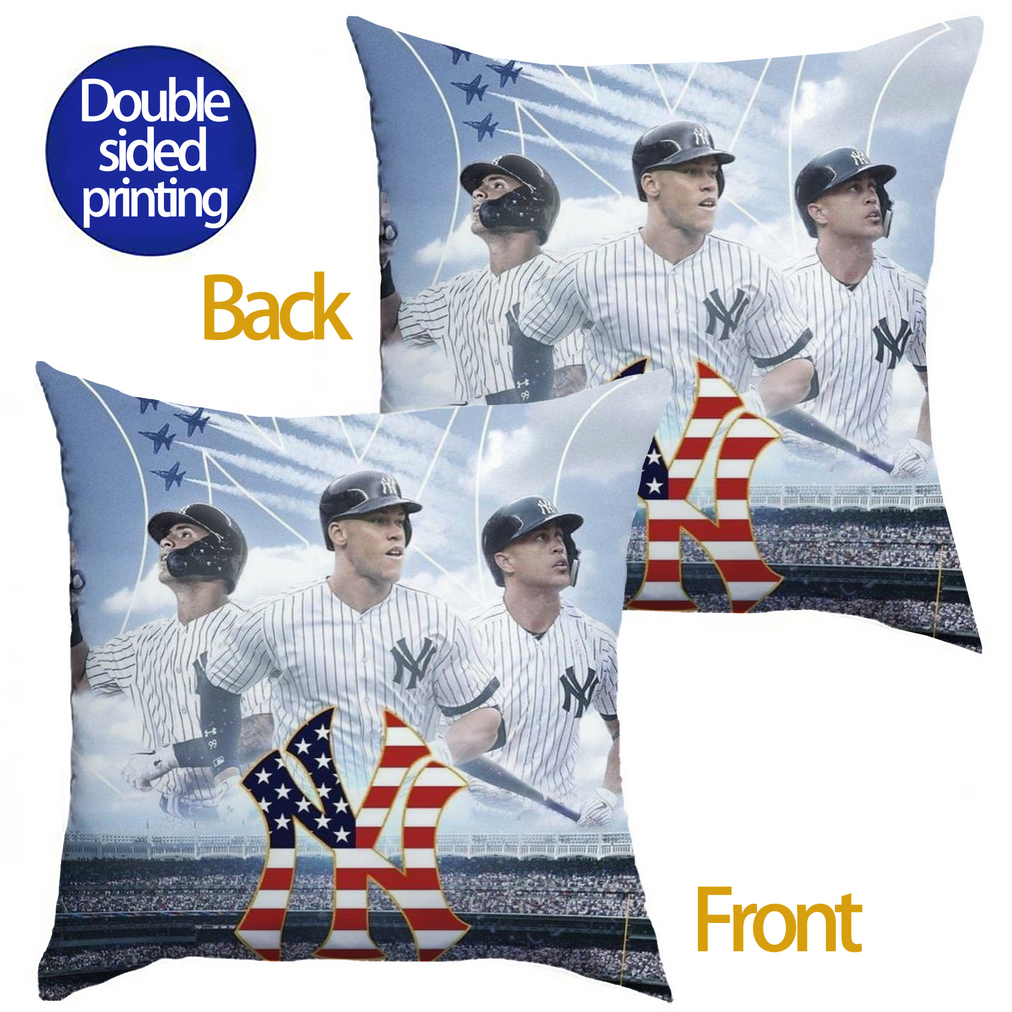 New York Yankees 161 Soft Polyester Pillow Cover With Insert – Double-Sided Design, Invisible Zipper, Durable & Breathable – Easy Care Cushion Set
