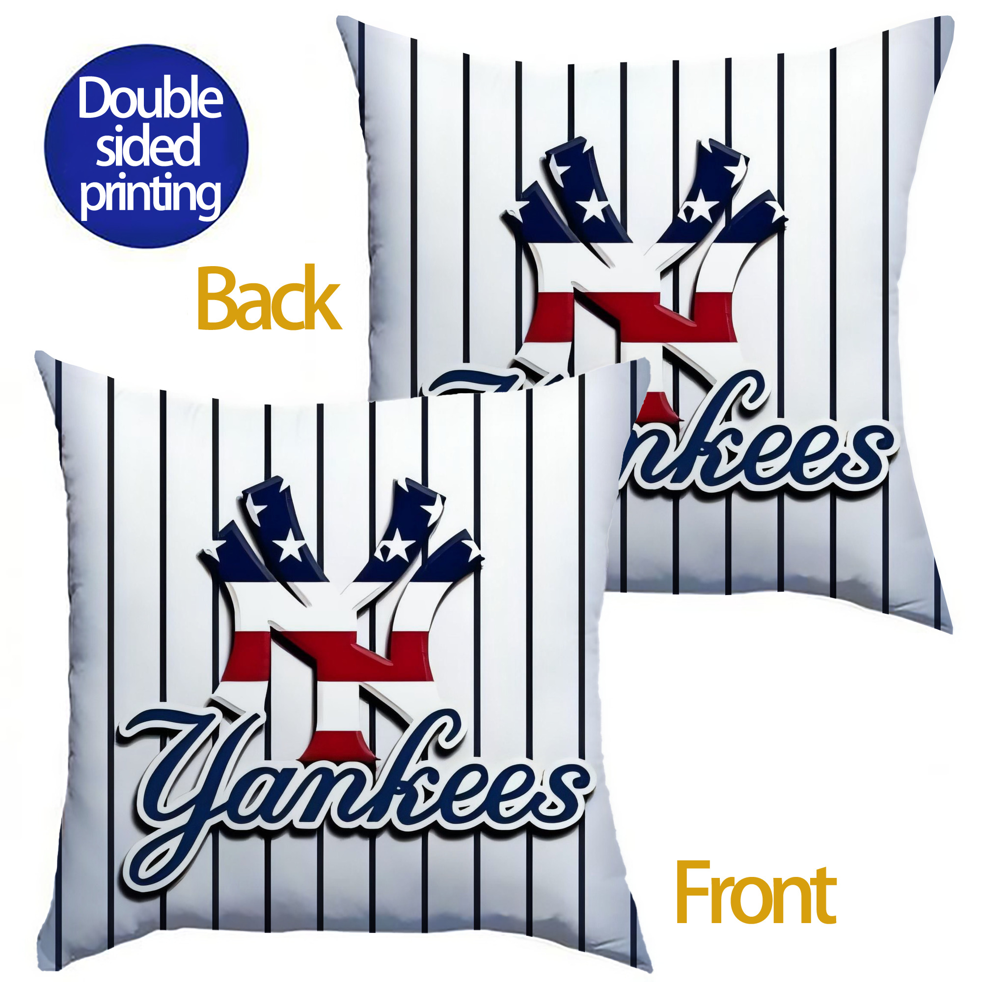 New York Yankees 227 Soft Polyester Pillow Cover With Insert – Double-Sided Design, Invisible Zipper, Durable & Breathable – Easy Care Cushion Set
