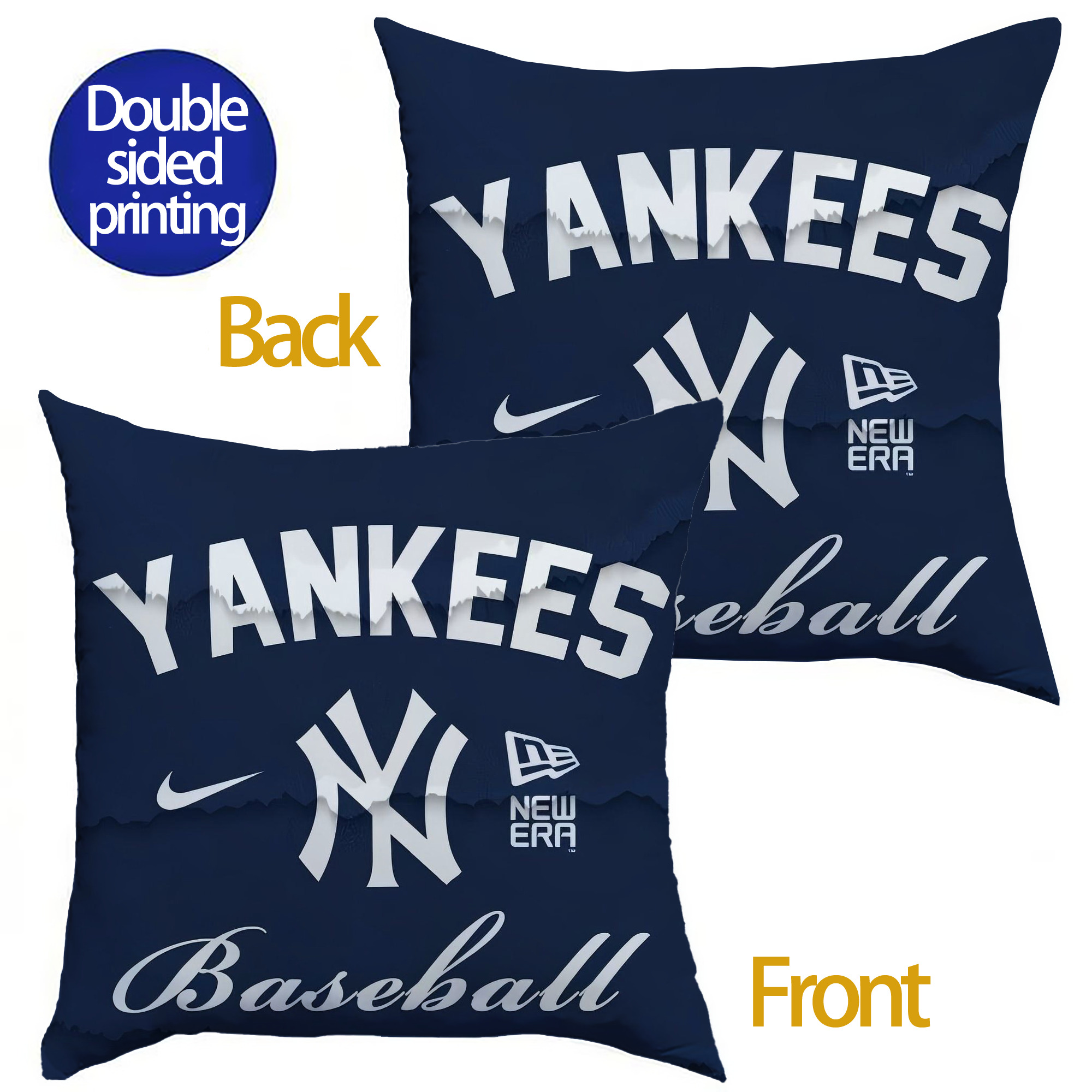 New York Yankees 167 Soft Polyester Pillow Cover With Insert – Double-Sided Design, Invisible Zipper, Durable & Breathable – Easy Care Cushion Set