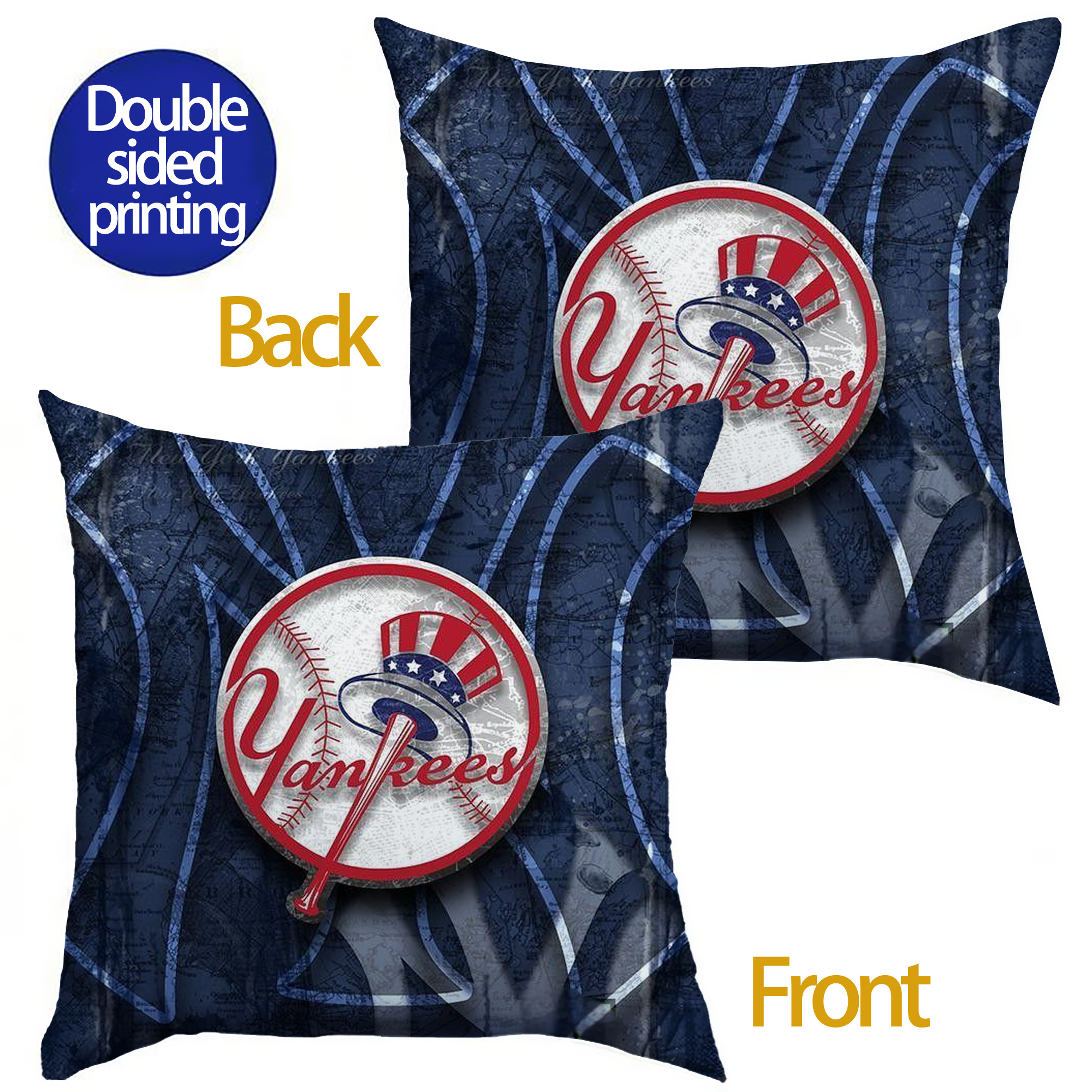 New York Yankees 190 Soft Polyester Pillow Cover With Insert – Double-Sided Design, Invisible Zipper, Durable & Breathable – Easy Care Cushion Set