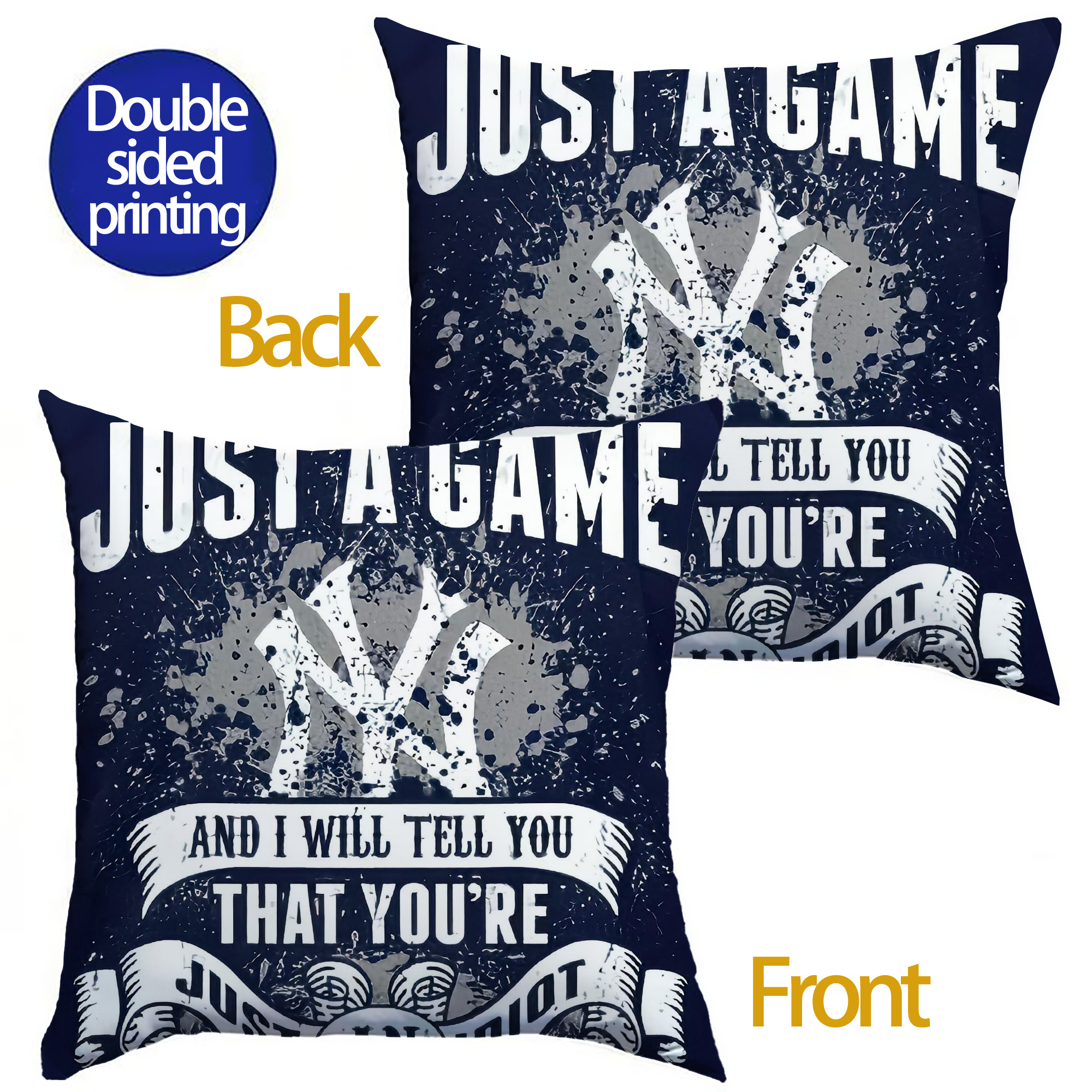 New York Yankees 174 Soft Polyester Pillow Cover With Insert – Double-Sided Design, Invisible Zipper, Durable & Breathable – Easy Care Cushion Set