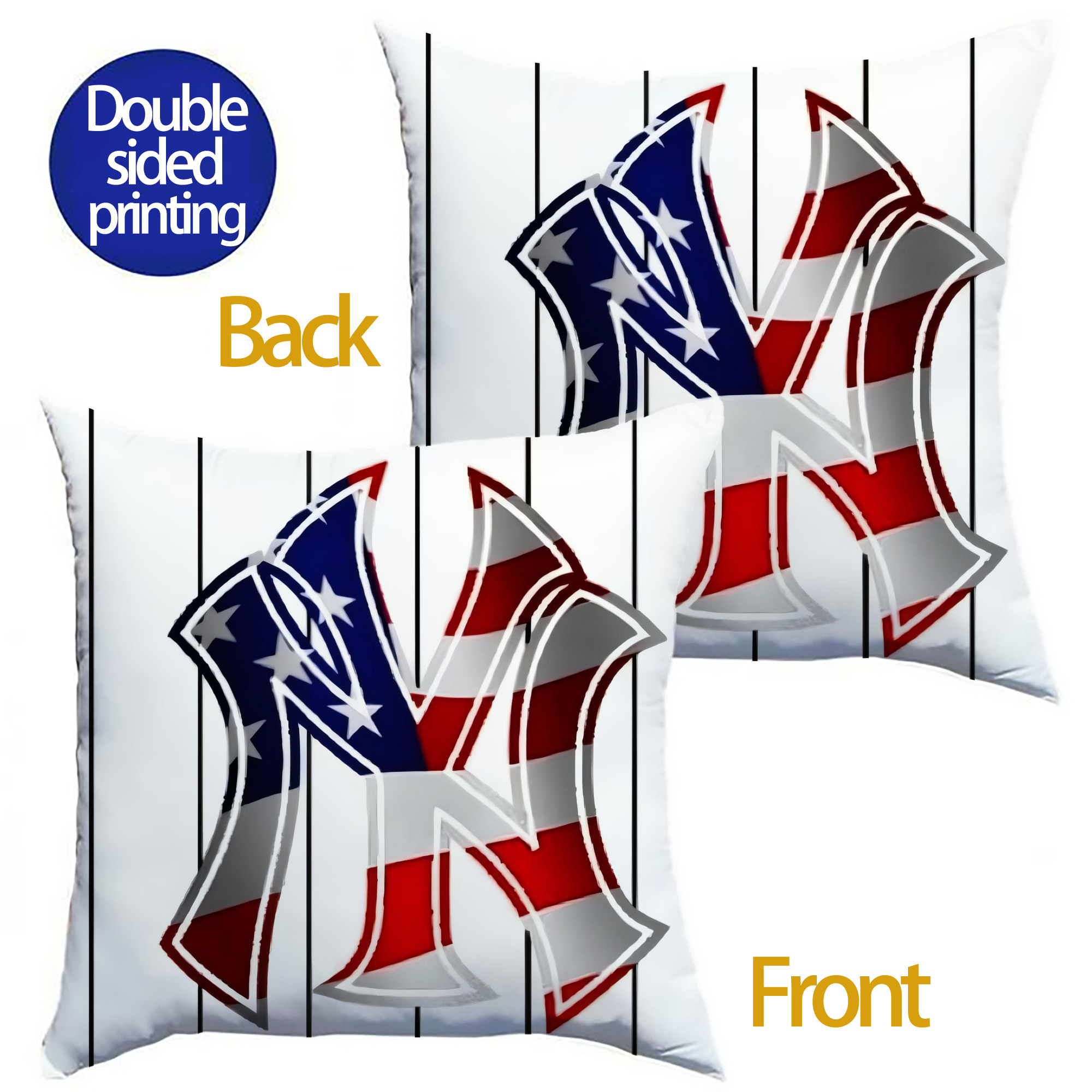 New York Yankees 195 Soft Polyester Pillow Cover With Insert – Double-Sided Design, Invisible Zipper, Durable & Breathable – Easy Care Cushion Set