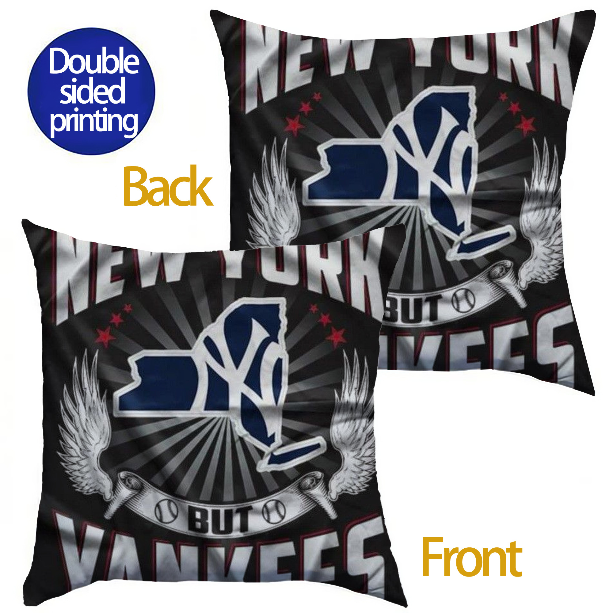 New York Yankees 320 Soft Polyester Pillow Cover With Insert – Double-Sided Design, Invisible Zipper, Durable & Breathable – Easy Care Cushion Set
