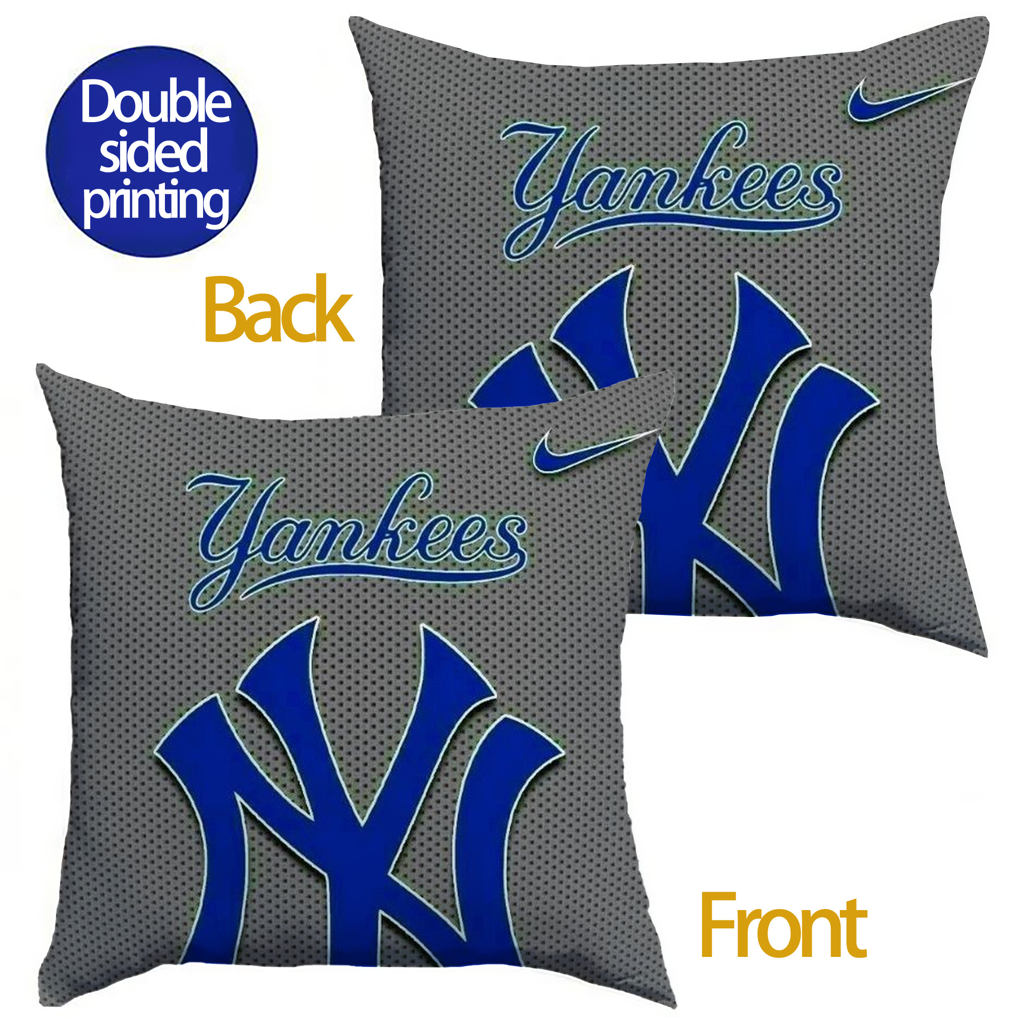 New York Yankees 180 Soft Polyester Pillow Cover With Insert – Double-Sided Design, Invisible Zipper, Durable & Breathable – Easy Care Cushion Set