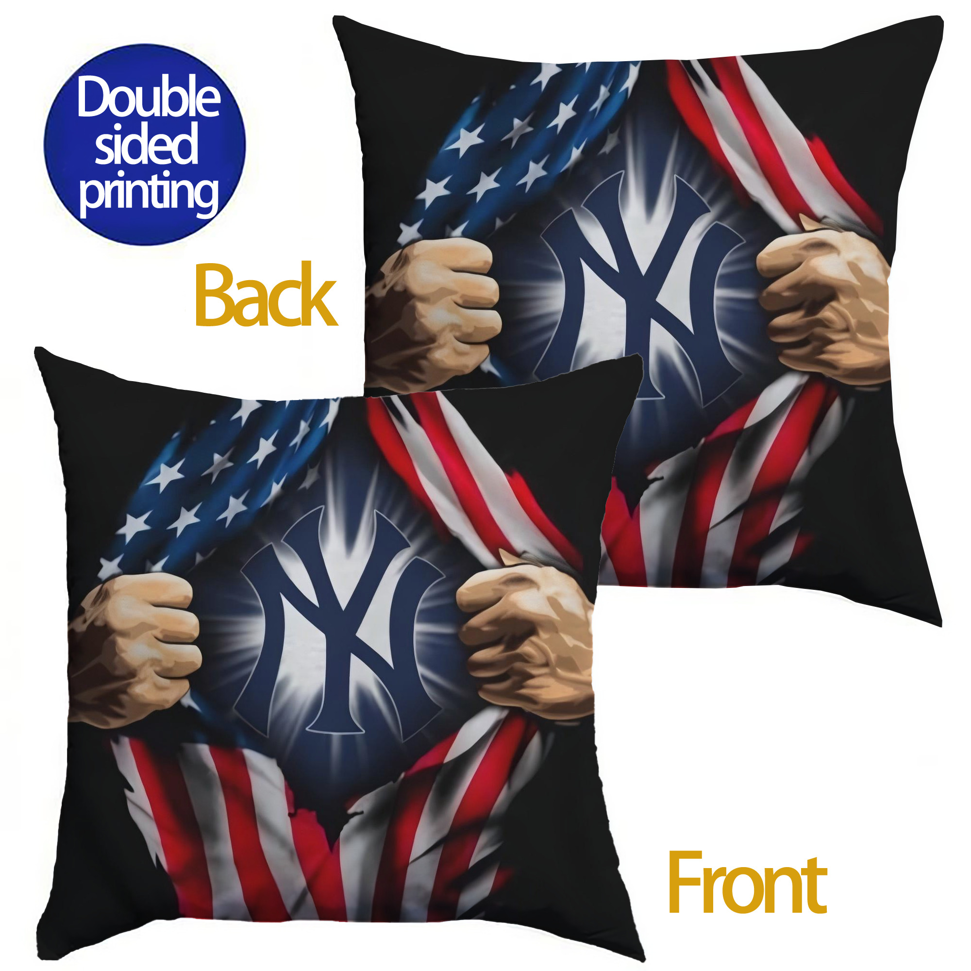 New York Yankees US Flag Yankees Inside Me Soft Polyester Pillow Cover With Insert – Double-Sided Design, Invisible Zipper, Durable & Breathable – Easy Care Cushion Set