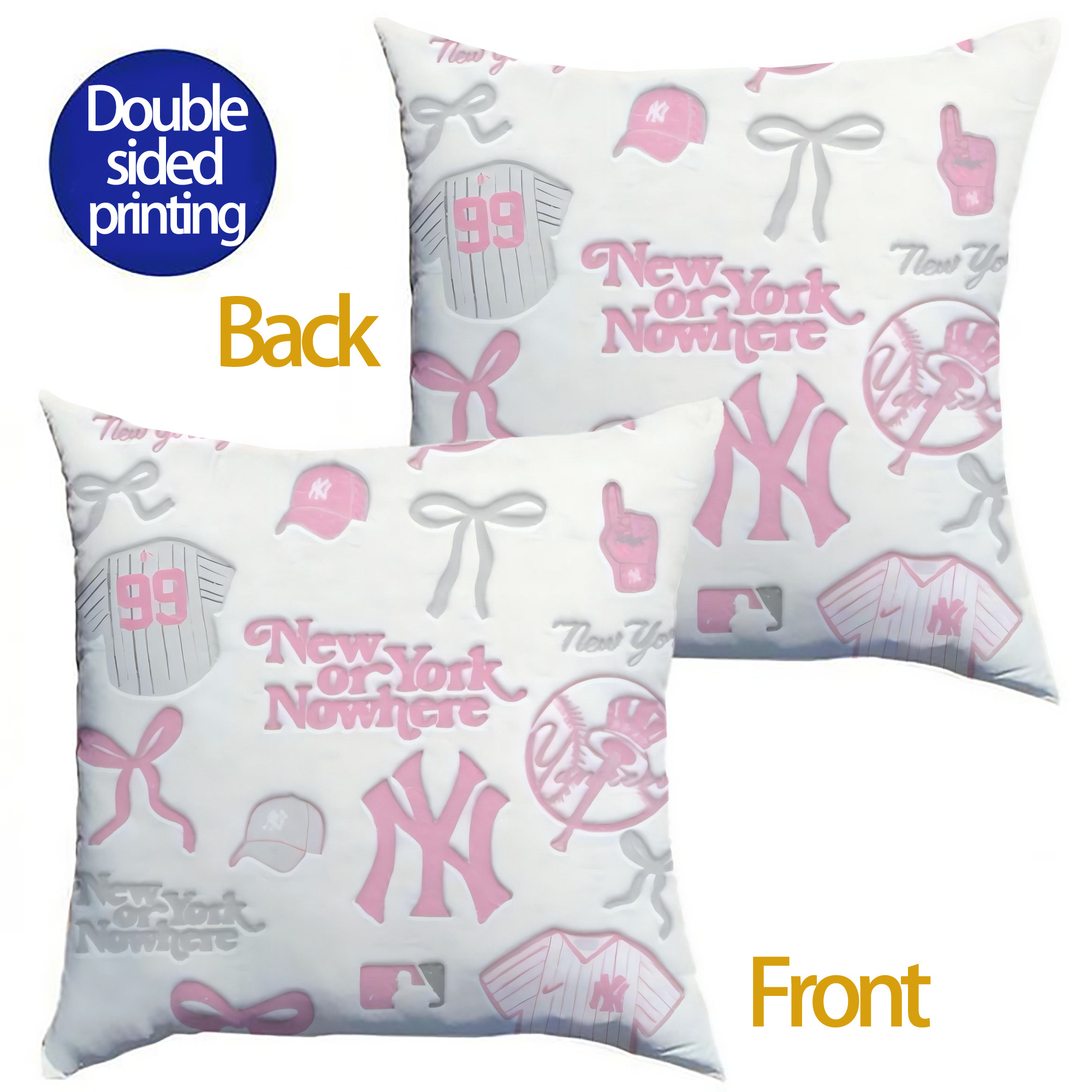 New York Yankees 206 Soft Polyester Pillow Cover With Insert – Double-Sided Design, Invisible Zipper, Durable & Breathable – Easy Care Cushion Set