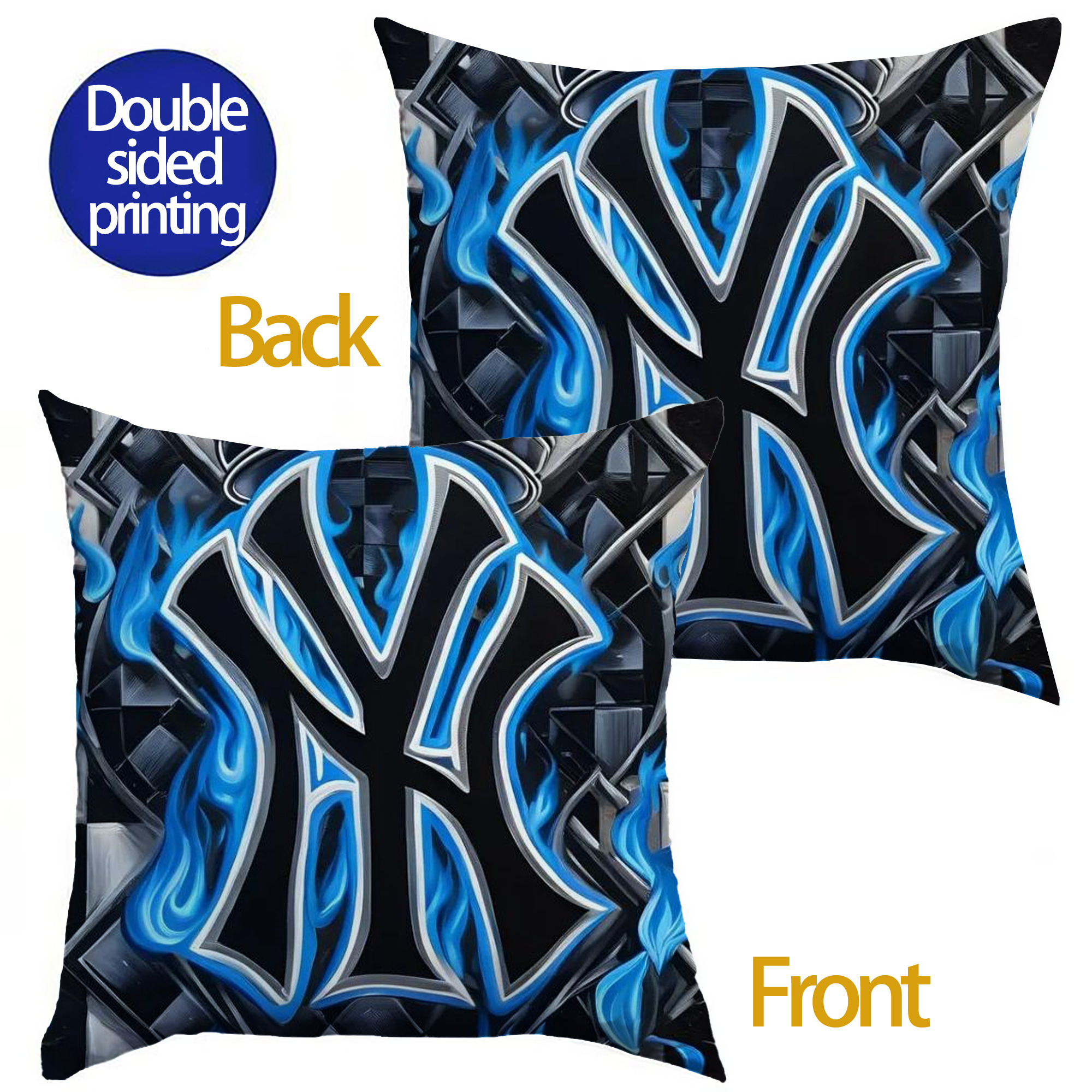 New York Yankees 324 Soft Polyester Pillow Cover With Insert – Double-Sided Design, Invisible Zipper, Durable & Breathable – Easy Care Cushion Set