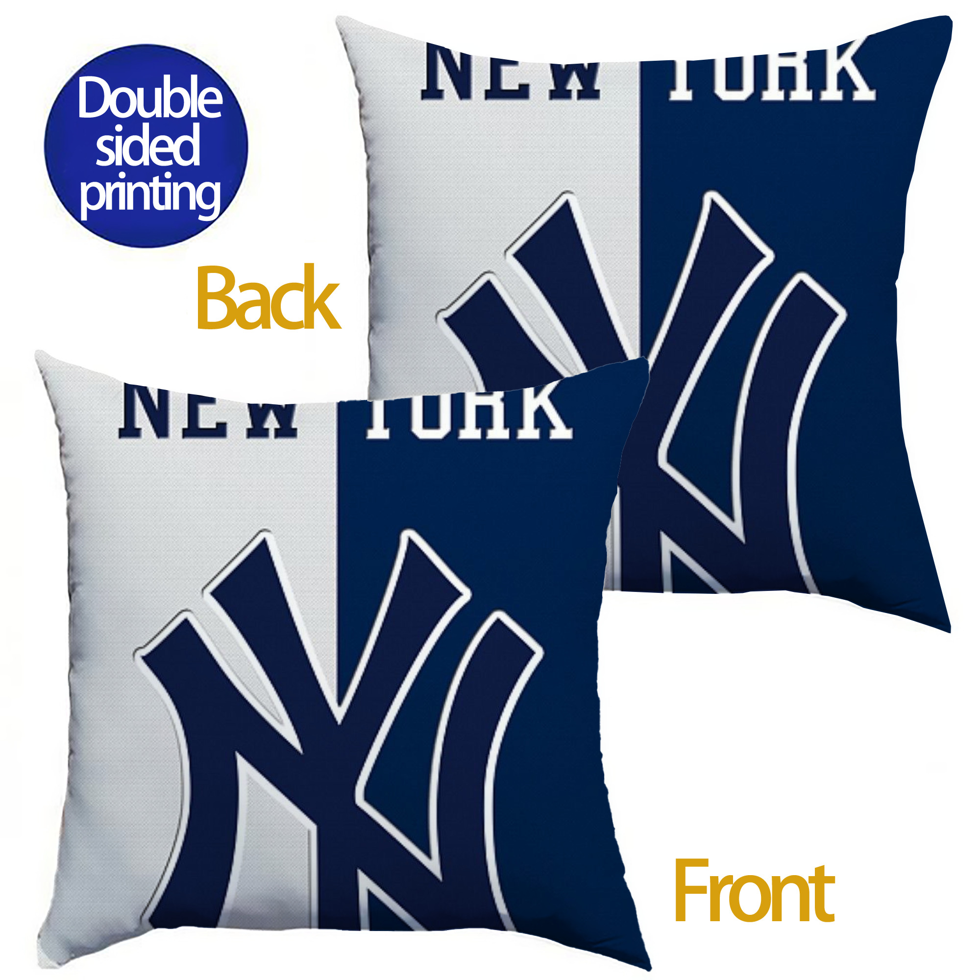 New York Yankees 332 Soft Polyester Pillow Cover With Insert – Double-Sided Design, Invisible Zipper, Durable & Breathable – Easy Care Cushion Set