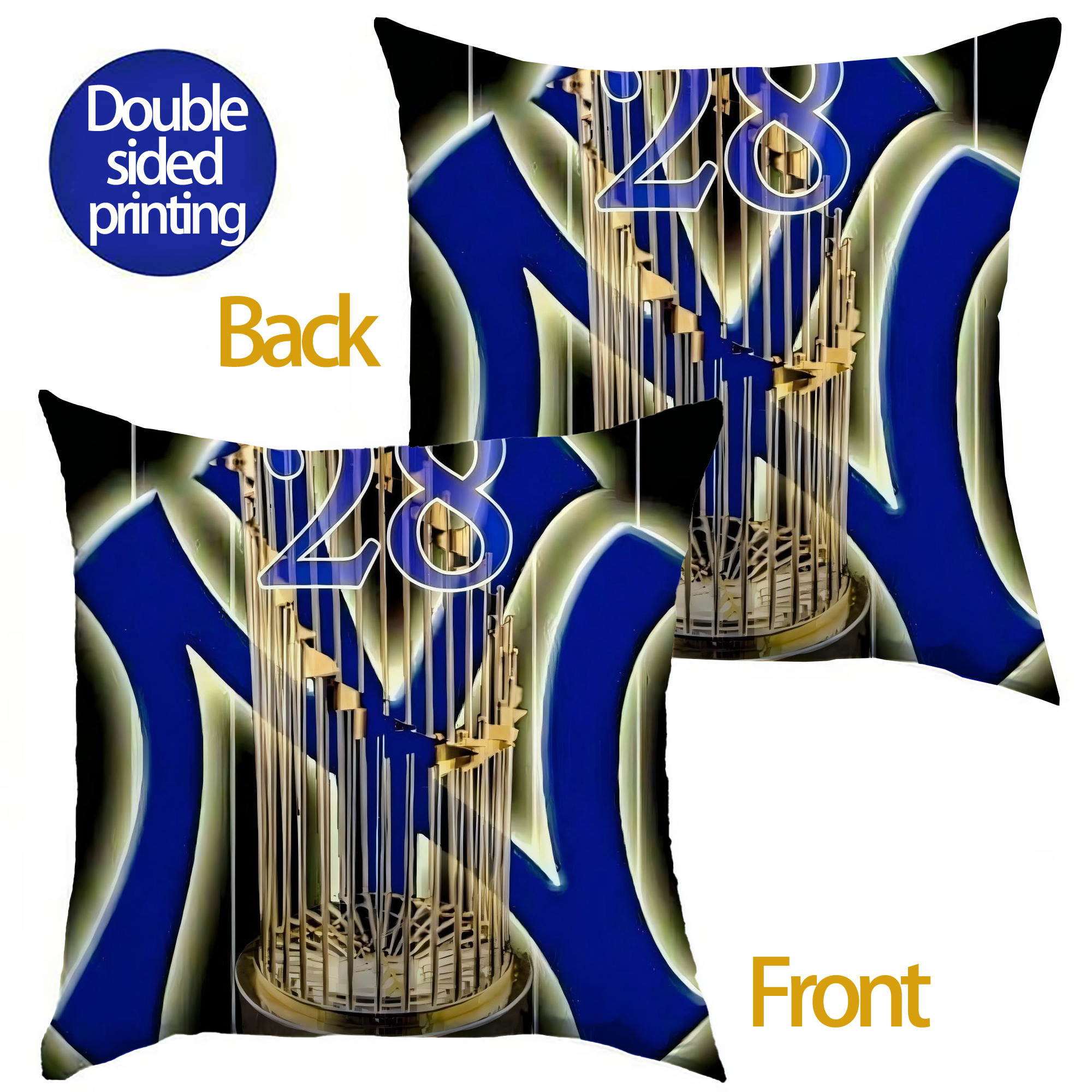 New York Yankees 212 Soft Polyester Pillow Cover With Insert – Double-Sided Design, Invisible Zipper, Durable & Breathable – Easy Care Cushion Set