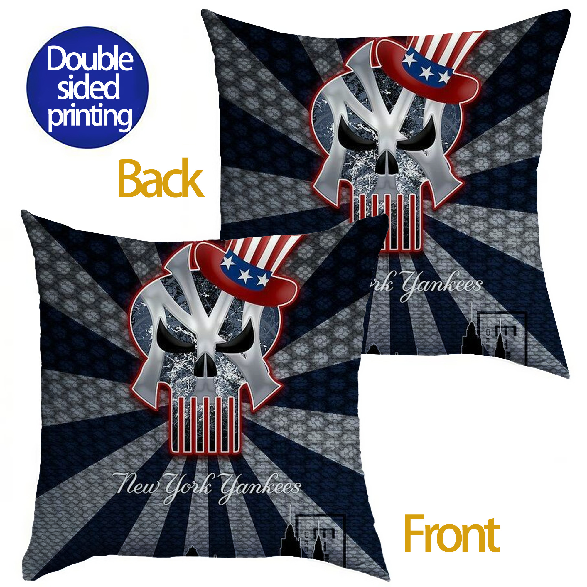 New York Yankees 340 Soft Polyester Pillow Cover With Insert – Double-Sided Design, Invisible Zipper, Durable & Breathable – Easy Care Cushion Set