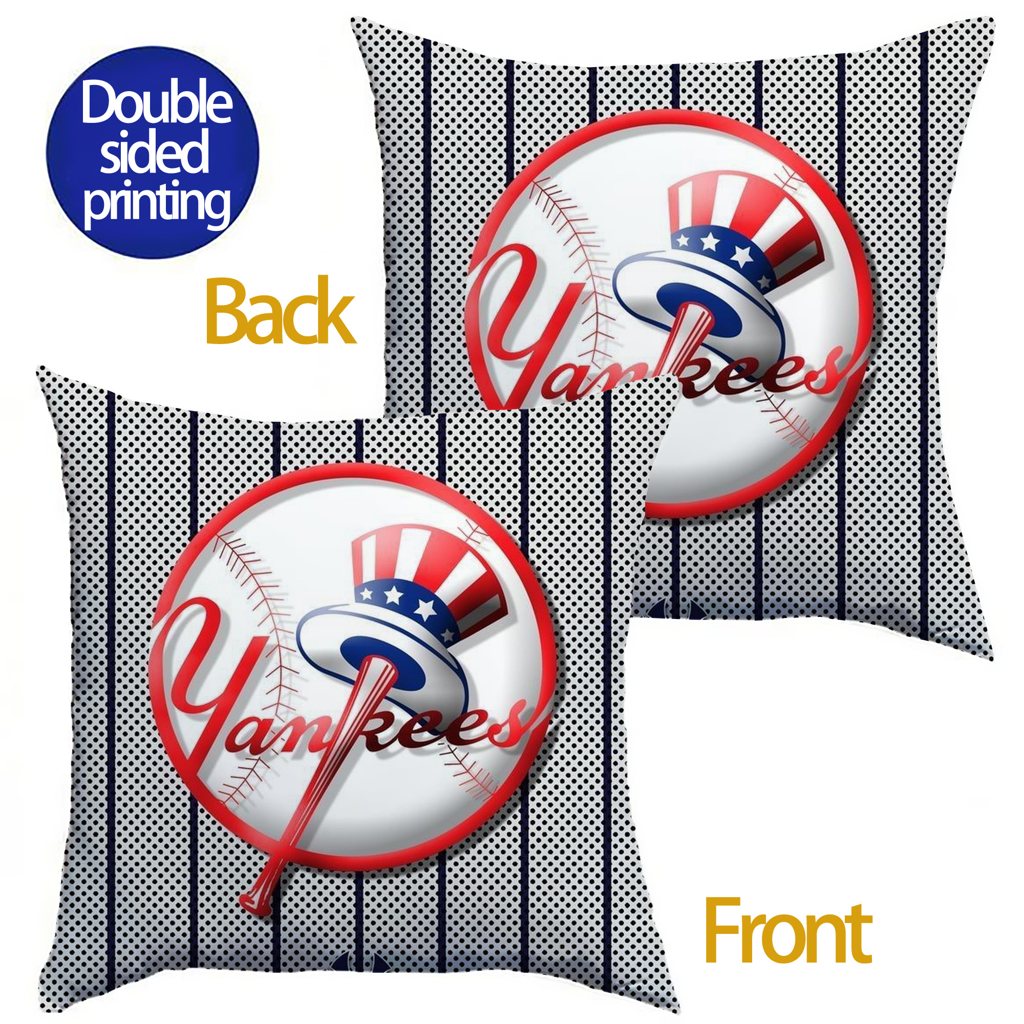 New York Yankees 197 Soft Polyester Pillow Cover With Insert – Double-Sided Design, Invisible Zipper, Durable & Breathable – Easy Care Cushion Set