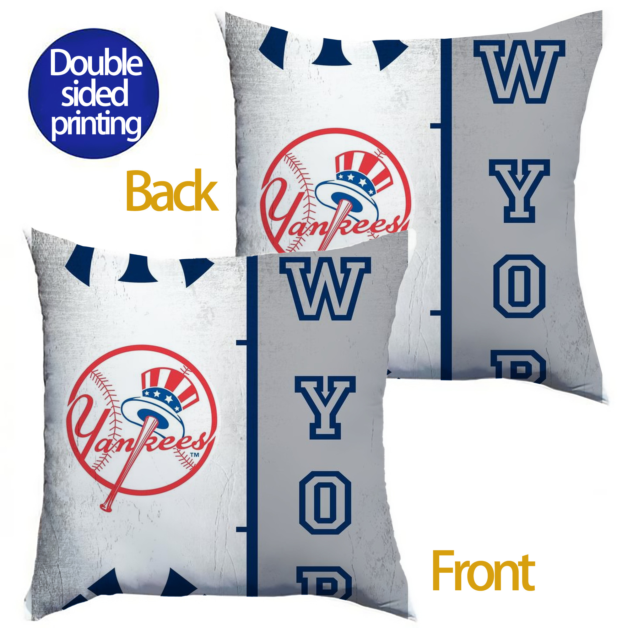 New York Yankees 217 Soft Polyester Pillow Cover With Insert – Double-Sided Design, Invisible Zipper, Durable & Breathable – Easy Care Cushion Set