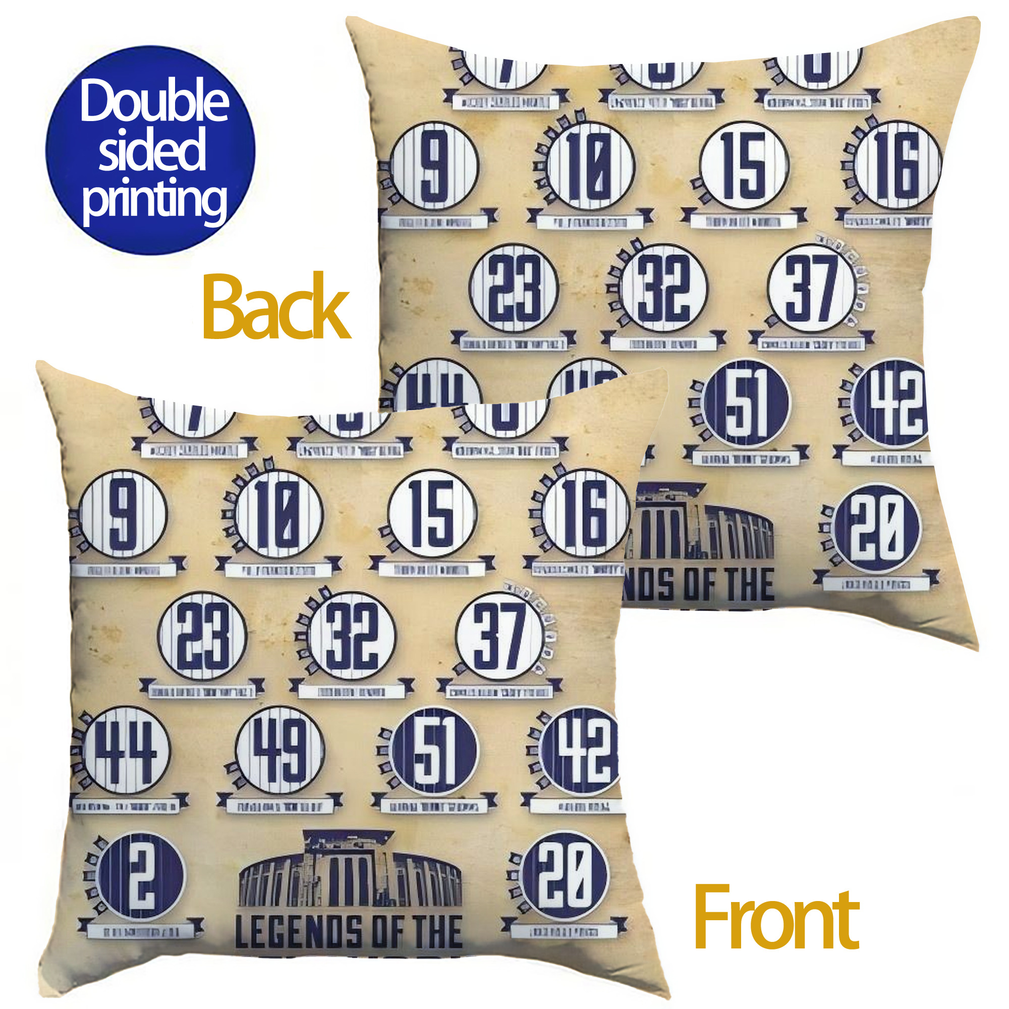 New York Yankees 339 Soft Polyester Pillow Cover With Insert – Double-Sided Design, Invisible Zipper, Durable & Breathable – Easy Care Cushion Set