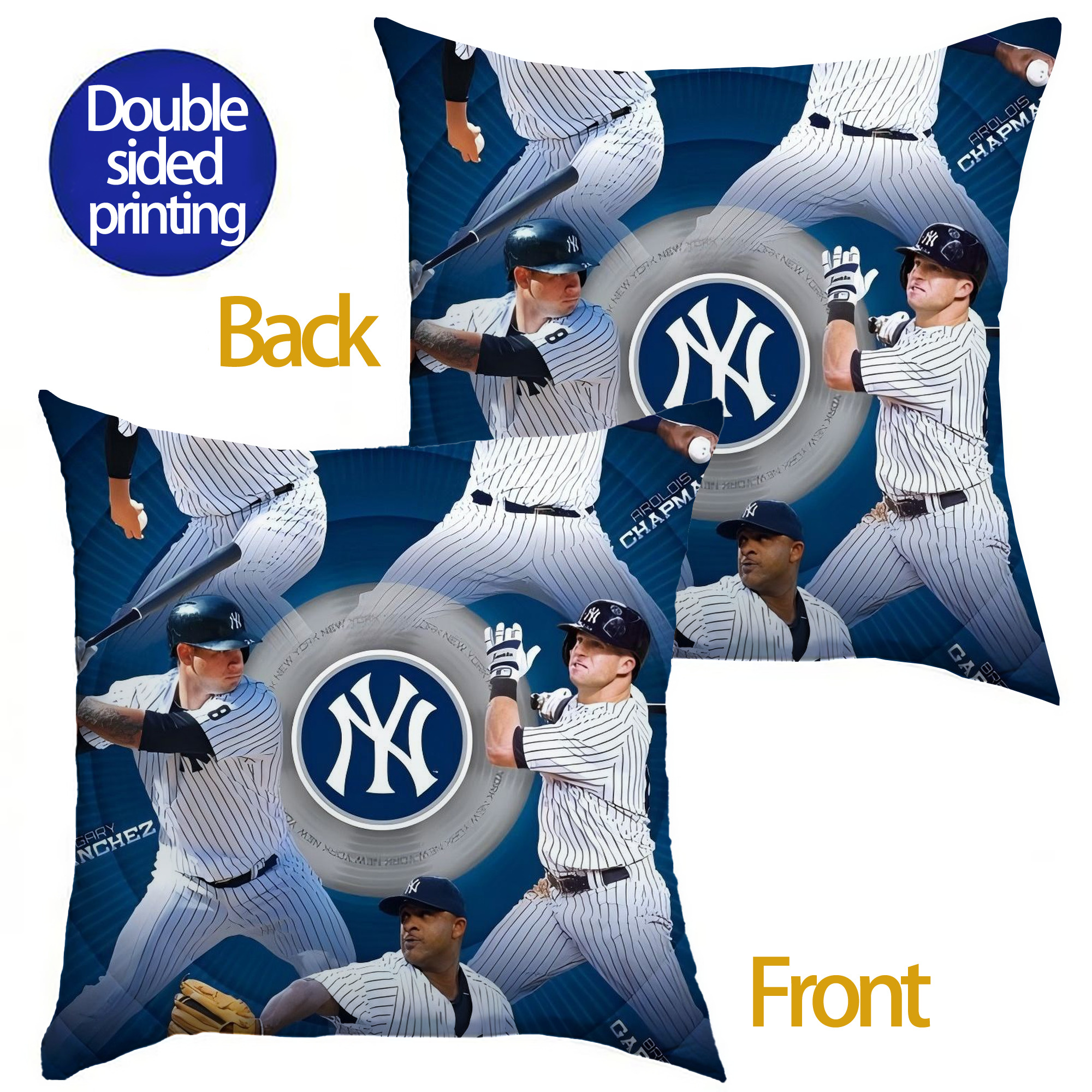 New York Yankees 222 Soft Polyester Pillow Cover With Insert – Double-Sided Design, Invisible Zipper, Durable & Breathable – Easy Care Cushion Set