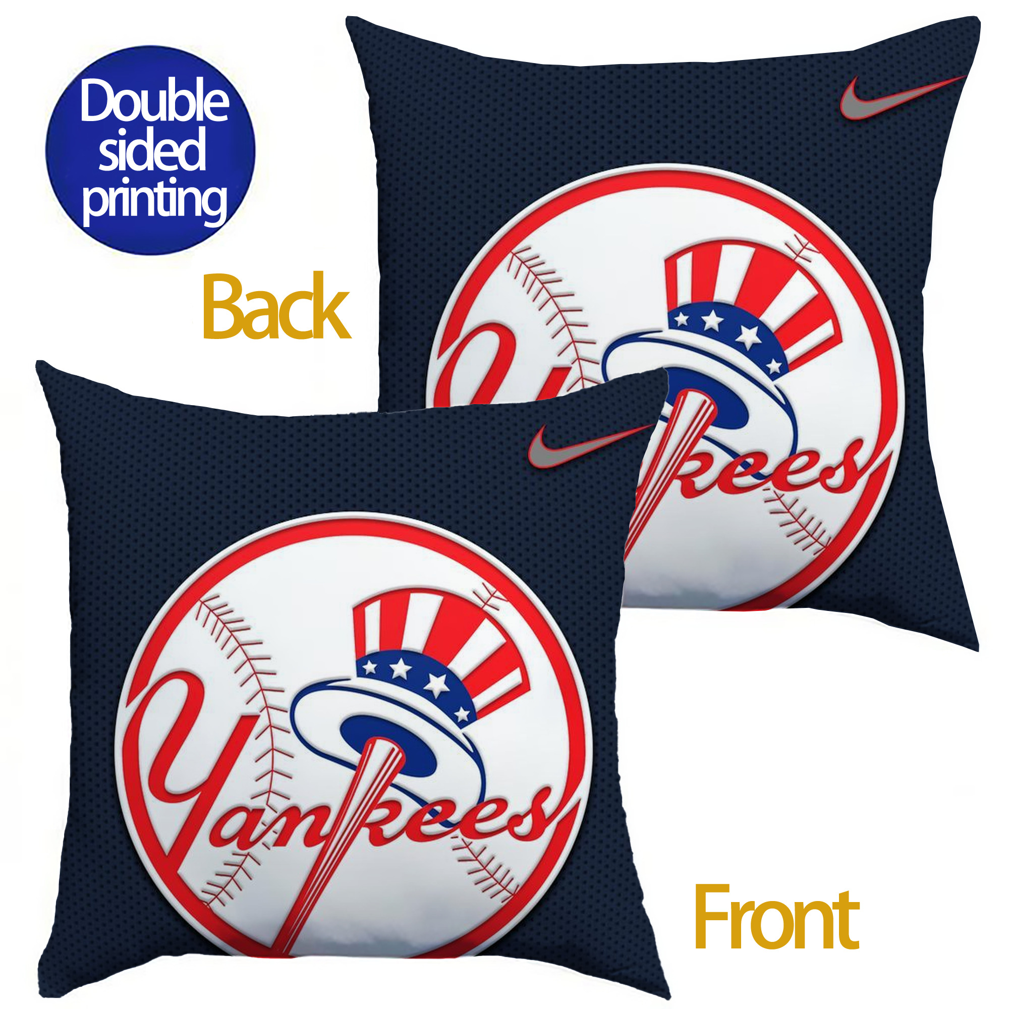 New York Yankees 208 Soft Polyester Pillow Cover With Insert – Double-Sided Design, Invisible Zipper, Durable & Breathable – Easy Care Cushion Set