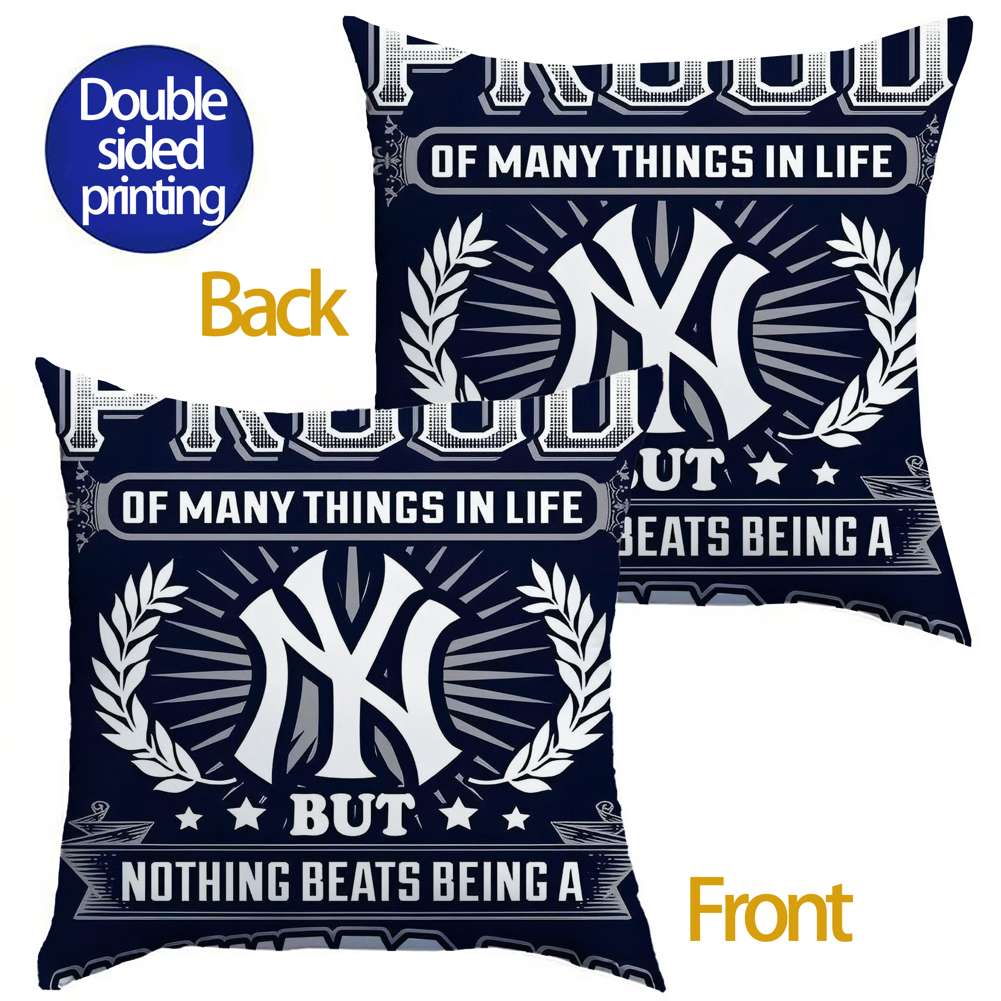 New York Yankees 301 Soft Polyester Pillow Cover With Insert – Double-Sided Design, Invisible Zipper, Durable & Breathable – Easy Care Cushion Set
