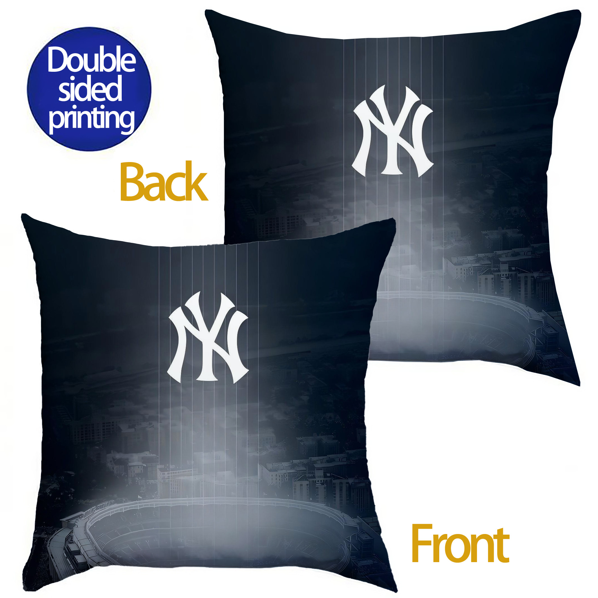 New York Yankees 225 Soft Polyester Pillow Cover With Insert – Double-Sided Design, Invisible Zipper, Durable & Breathable – Easy Care Cushion Set