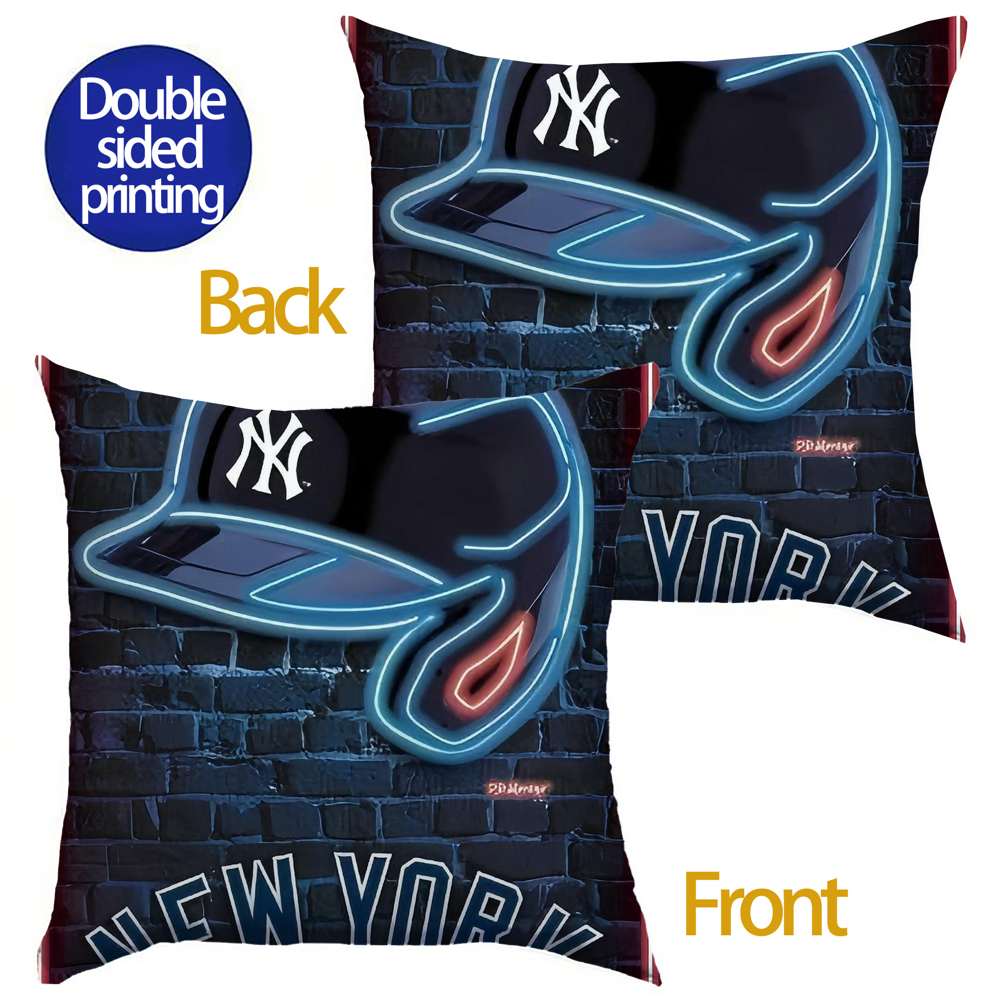 New York Yankees 230 Soft Polyester Pillow Cover With Insert – Double-Sided Design, Invisible Zipper, Durable & Breathable – Easy Care Cushion Set