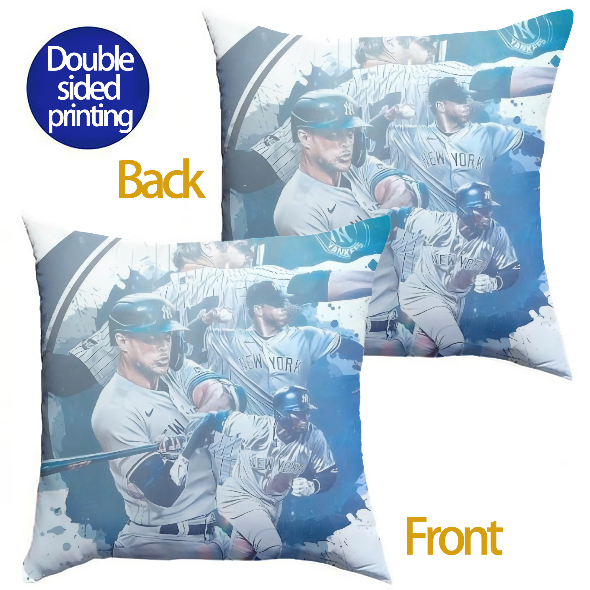 New York Yankees 329 Soft Polyester Pillow Cover With Insert – Double-Sided Design, Invisible Zipper, Durable & Breathable – Easy Care Cushion Set