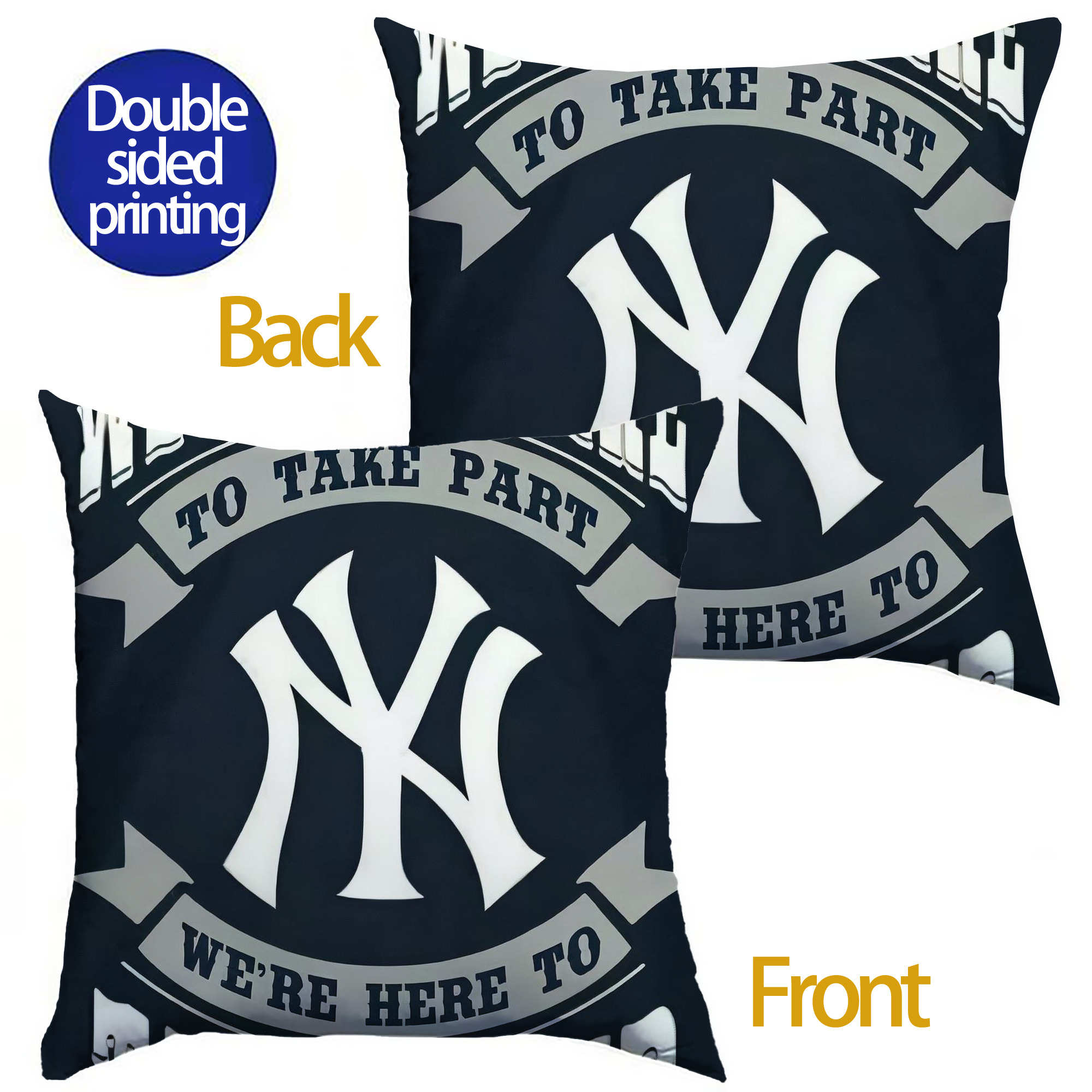 New York Yankees 302 Soft Polyester Pillow Cover With Insert – Double-Sided Design, Invisible Zipper, Durable & Breathable – Easy Care Cushion Set