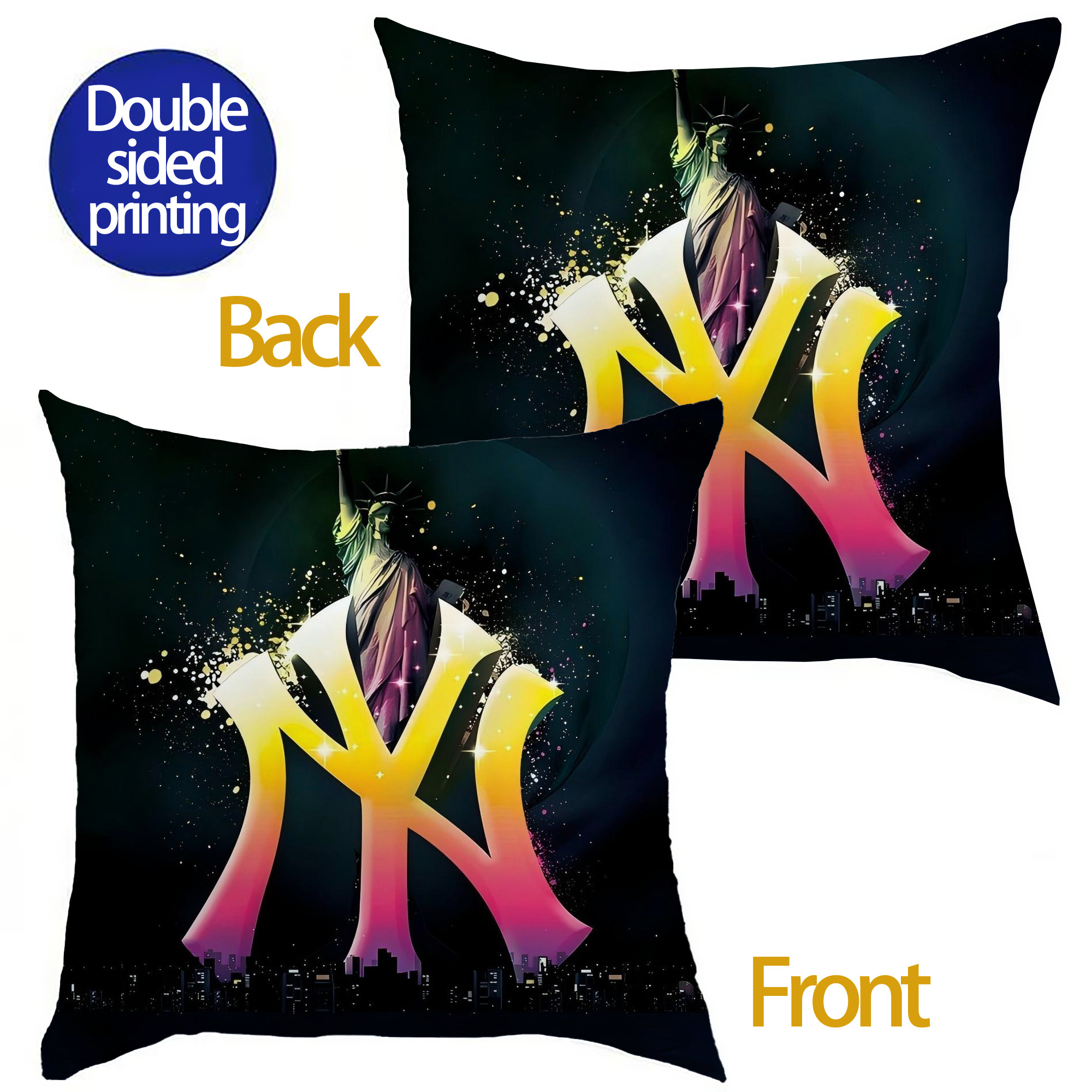 New York Yankees 335 Soft Polyester Pillow Cover With Insert – Double-Sided Design, Invisible Zipper, Durable & Breathable – Easy Care Cushion Set