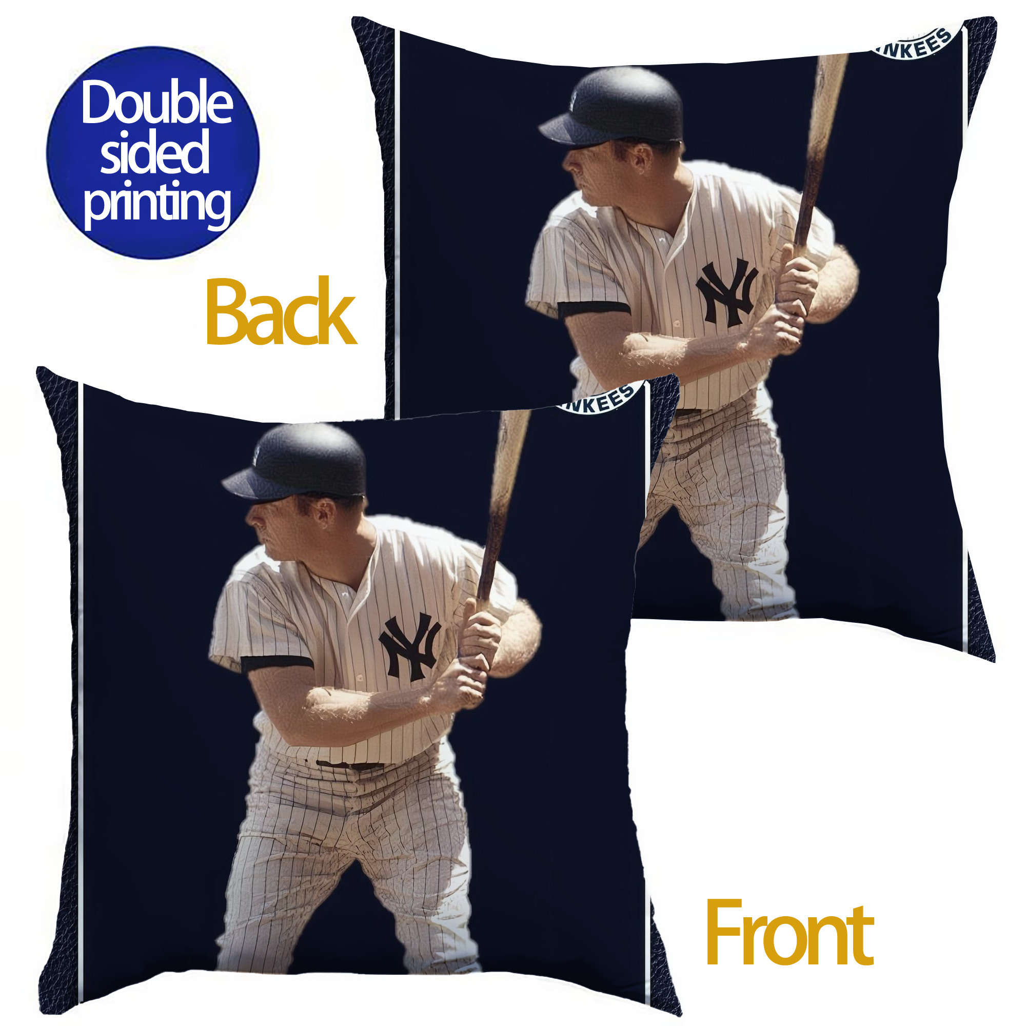 New York Yankees 344 Soft Polyester Pillow Cover With Insert – Double-Sided Design, Invisible Zipper, Durable & Breathable – Easy Care Cushion Set