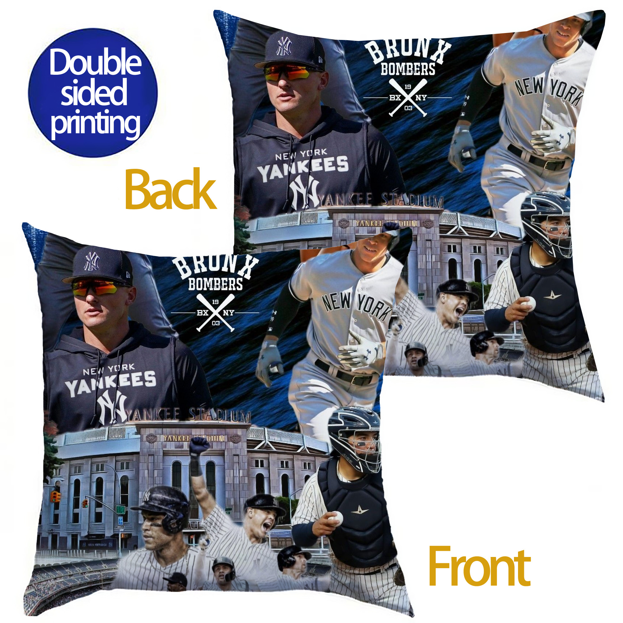 New York Yankees 336 Soft Polyester Pillow Cover With Insert – Double-Sided Design, Invisible Zipper, Durable & Breathable – Easy Care Cushion Set