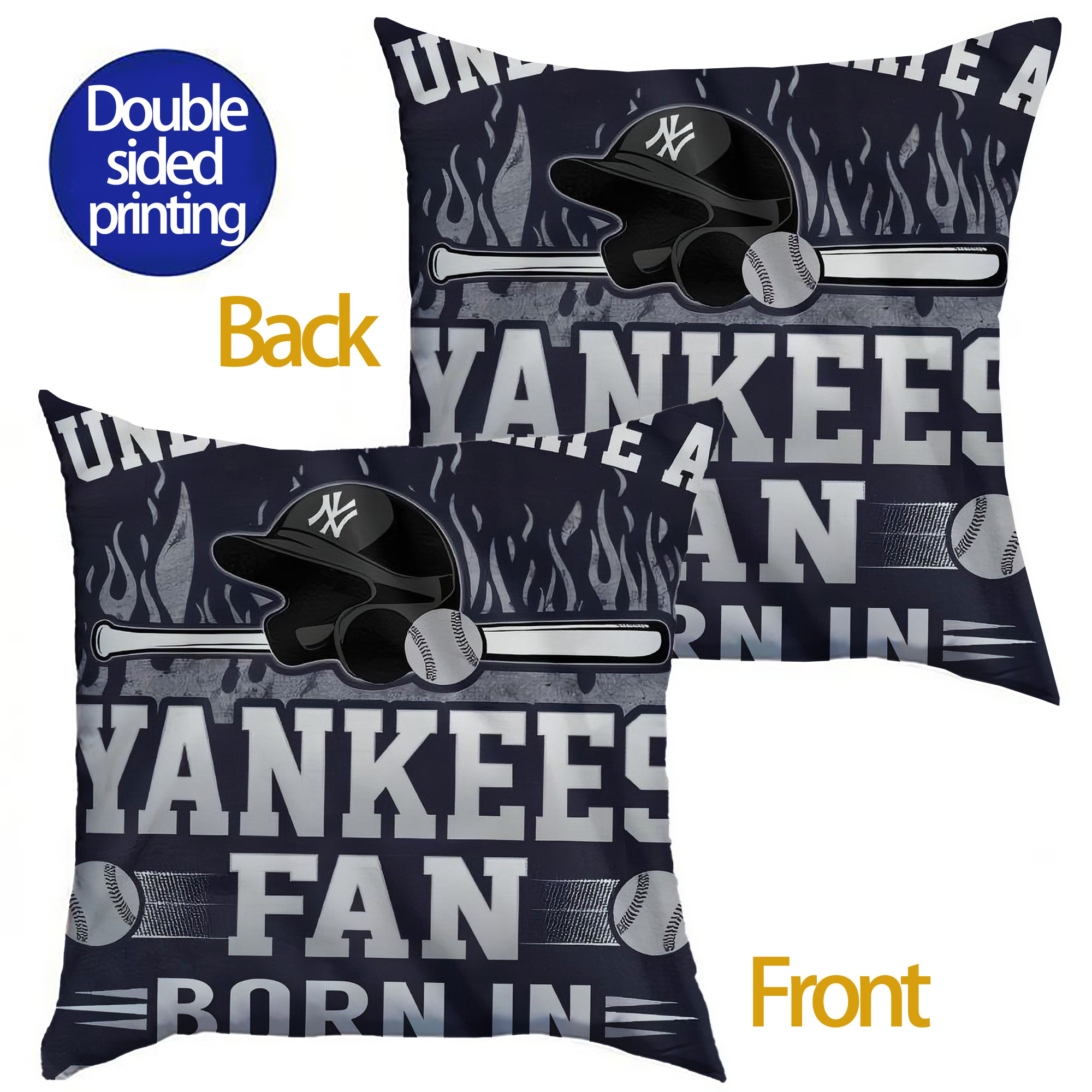 New York Yankees 349 Soft Polyester Pillow Cover With Insert – Double-Sided Design, Invisible Zipper, Durable & Breathable – Easy Care Cushion Set