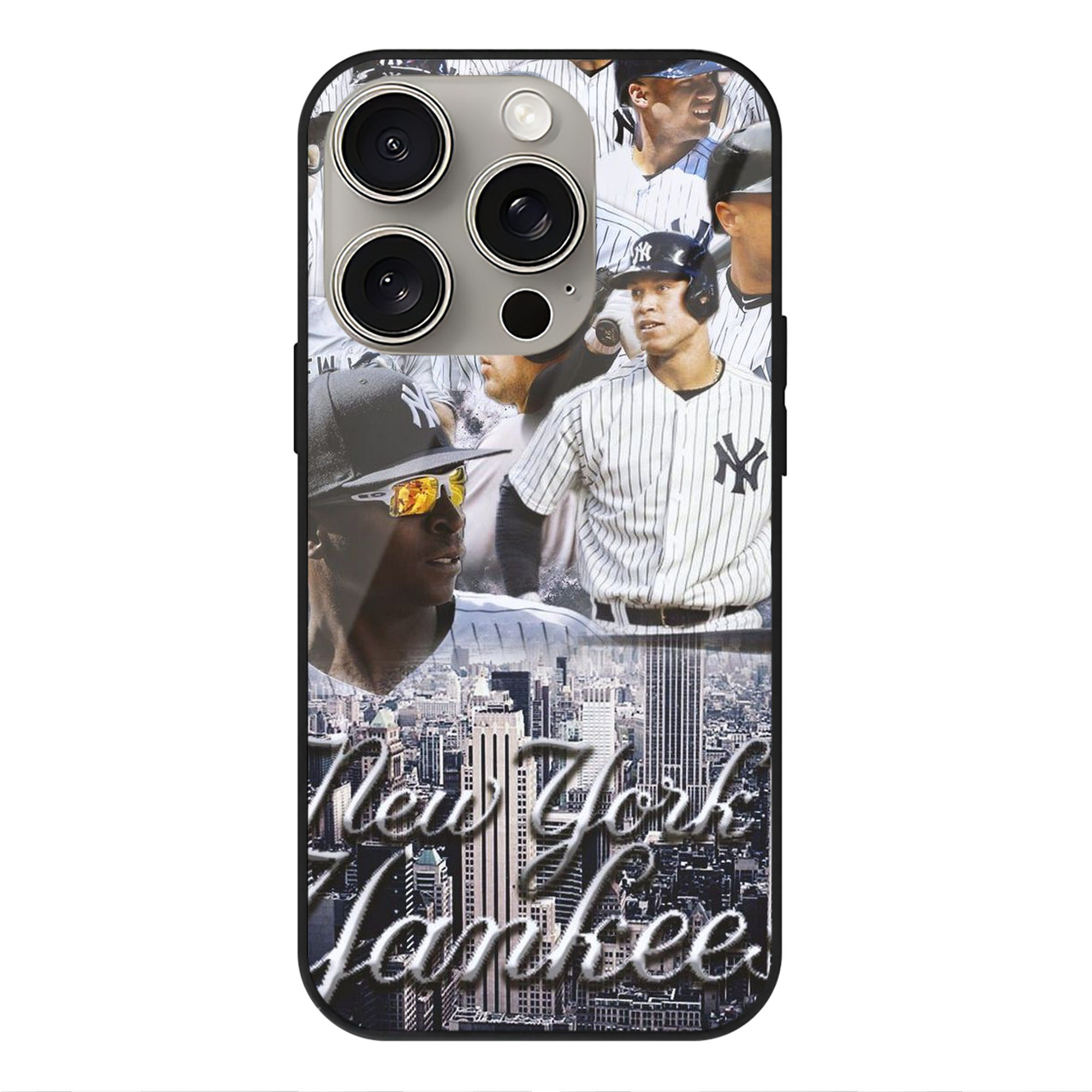 New York Yankees 101 IPhone 15 Pro Mirror Phone Case – UV Printed Glass + TPU – Scratch-Resistant, Wireless Charging Compatible, Precise Fit & Stylish Design