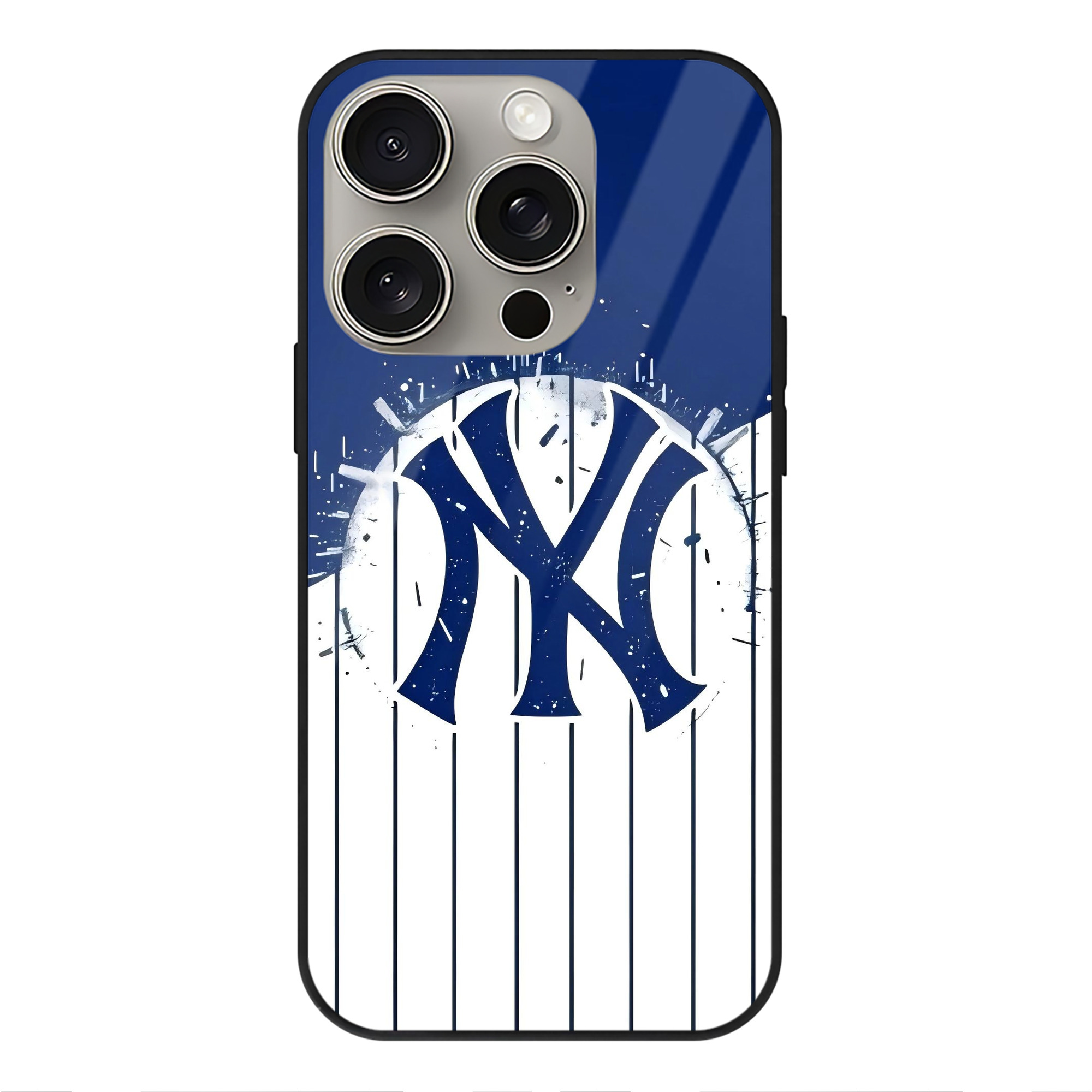 New York Yankees 106 IPhone 15 Pro Mirror Phone Case – UV Printed Glass + TPU – Scratch-Resistant, Wireless Charging Compatible, Precise Fit & Stylish Design